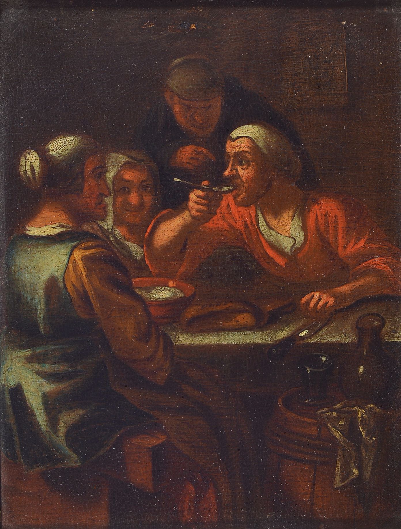 Unbekannter Künstler, Niederlande, um 1840, Familie beim Essen, Öl/Holz, unsigniert, ca. 16x14cm, R. ca. 28x25cm