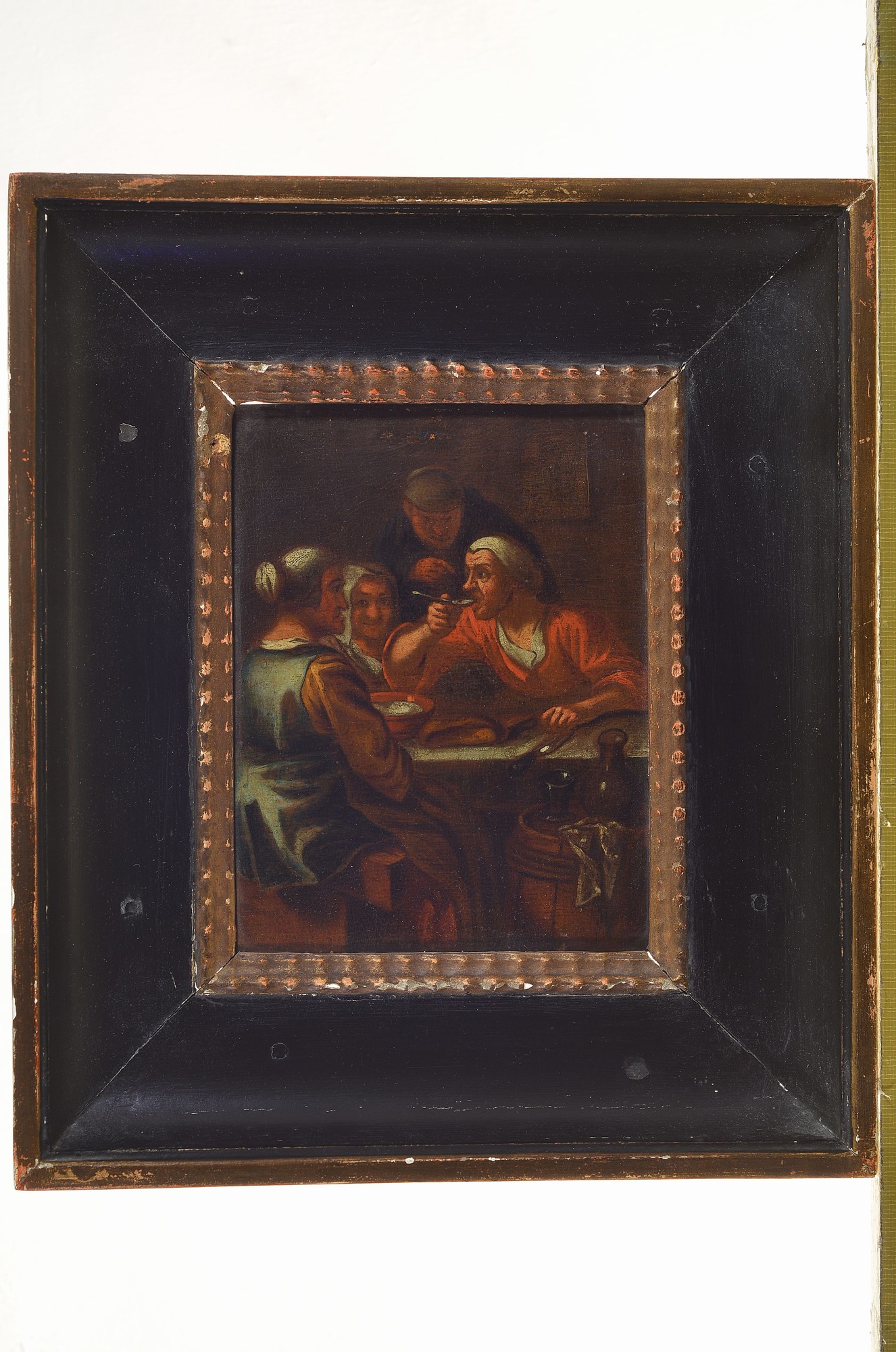 Detail k: Unbekannter Künstler, Niederlande, um 1840, Familie beim Essen, Öl/Holz, unsigniert, ca. 16x14cm, R. ca. 28x25cm