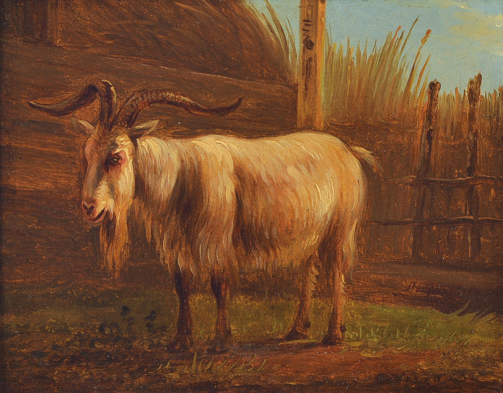 Zuschreibung: Matthijs Quispel, 1805 Numansdorp-1858 Dordrecht, Ziegenbock, Öl/Holz, ca. 12.5x16cm, R. ca. 25x28cm