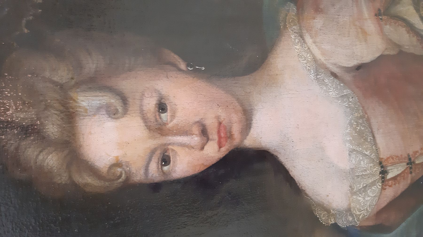 Detail i: Paar Barock-Porträts, süddeutsch, um 1740, Edelmann und Dame, lasierende Malerei, gute Darstellung der Stofflichkeit und der Hauttöne, Öl/Lwd, ...