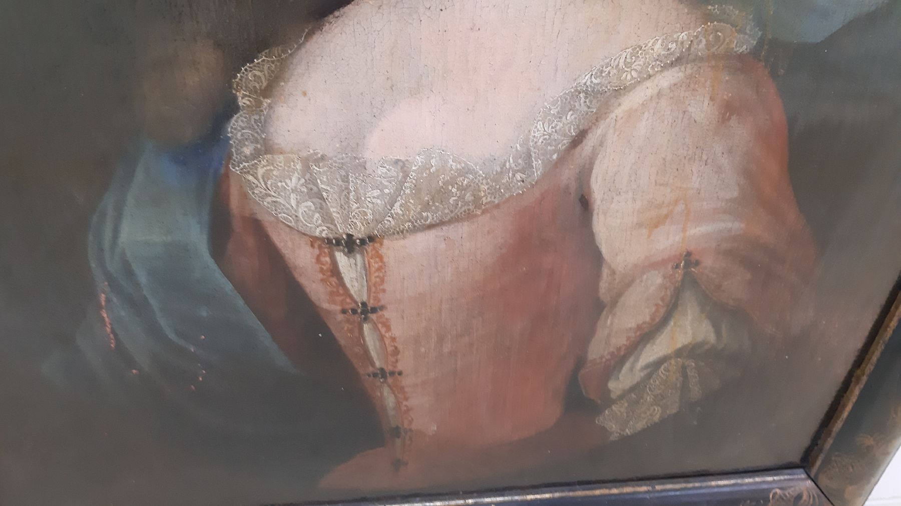 Detail j: Paar Barock-Porträts, süddeutsch, um 1740, Edelmann und Dame, lasierende Malerei, gute Darstellung der Stofflichkeit und der Hauttöne, Öl/Lwd, ...