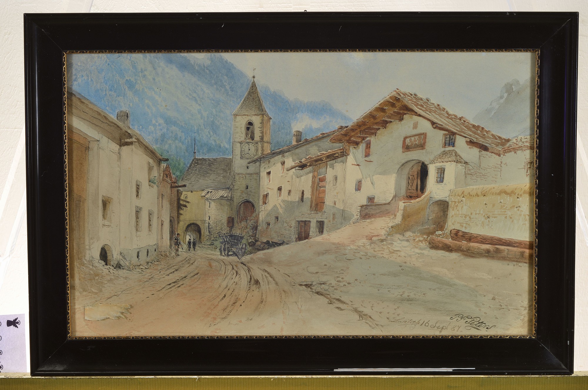 Detail k: Pieter Francis Peters, 1818-1903, Straße in Laatsch, Aquarell über Bleistift, rechts unten signiert, bez. Laatsch und dat. 16. Sept. 84, ca. ...