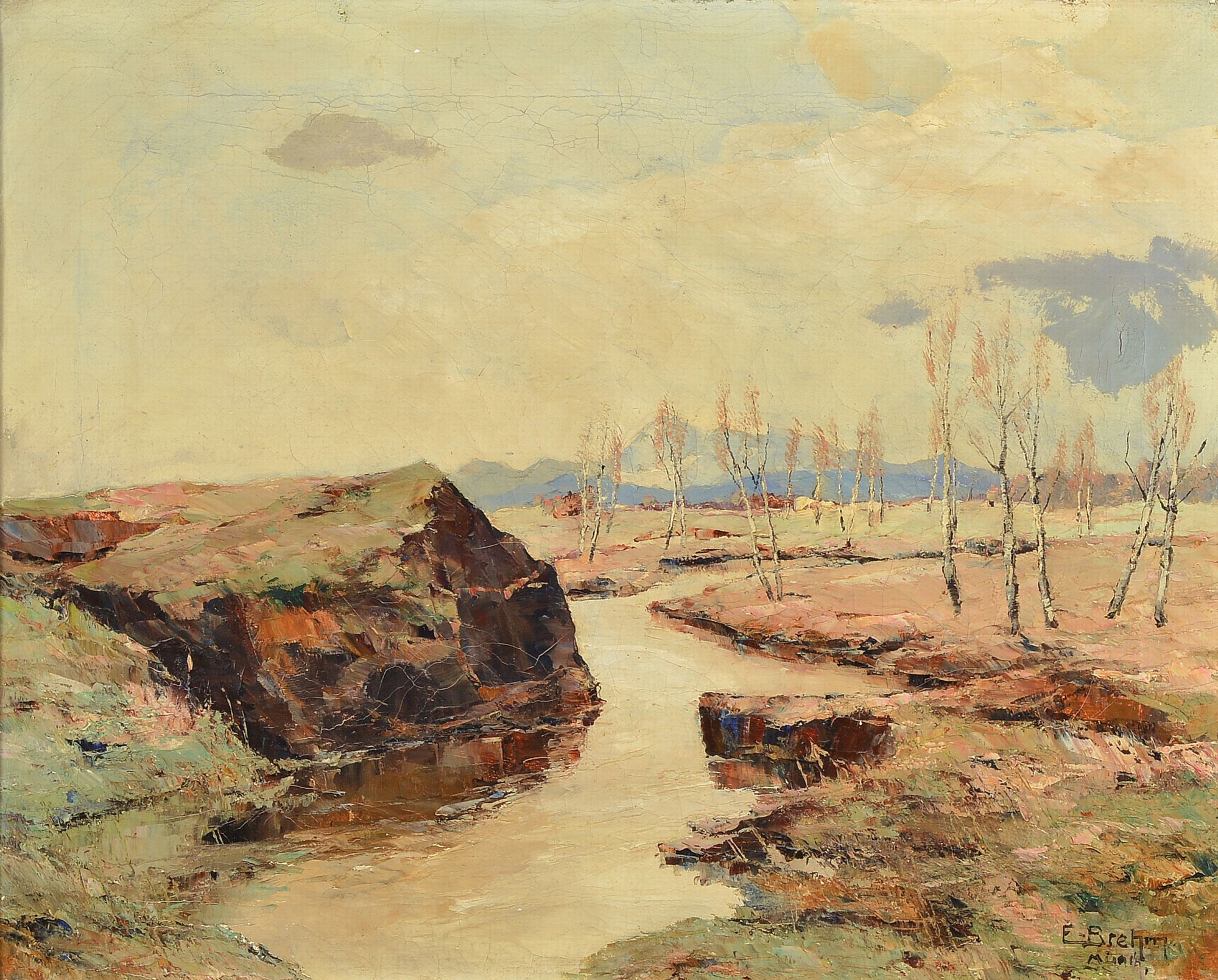 Emil Brehm, Münchner Maler, 1. Hälfte 20. Jh., Herbstliche Landschaft im Dachauer Moor, Öl/Lwd, rechts unten signiert, ca. 40x50cm, R. ca. 60x70cm