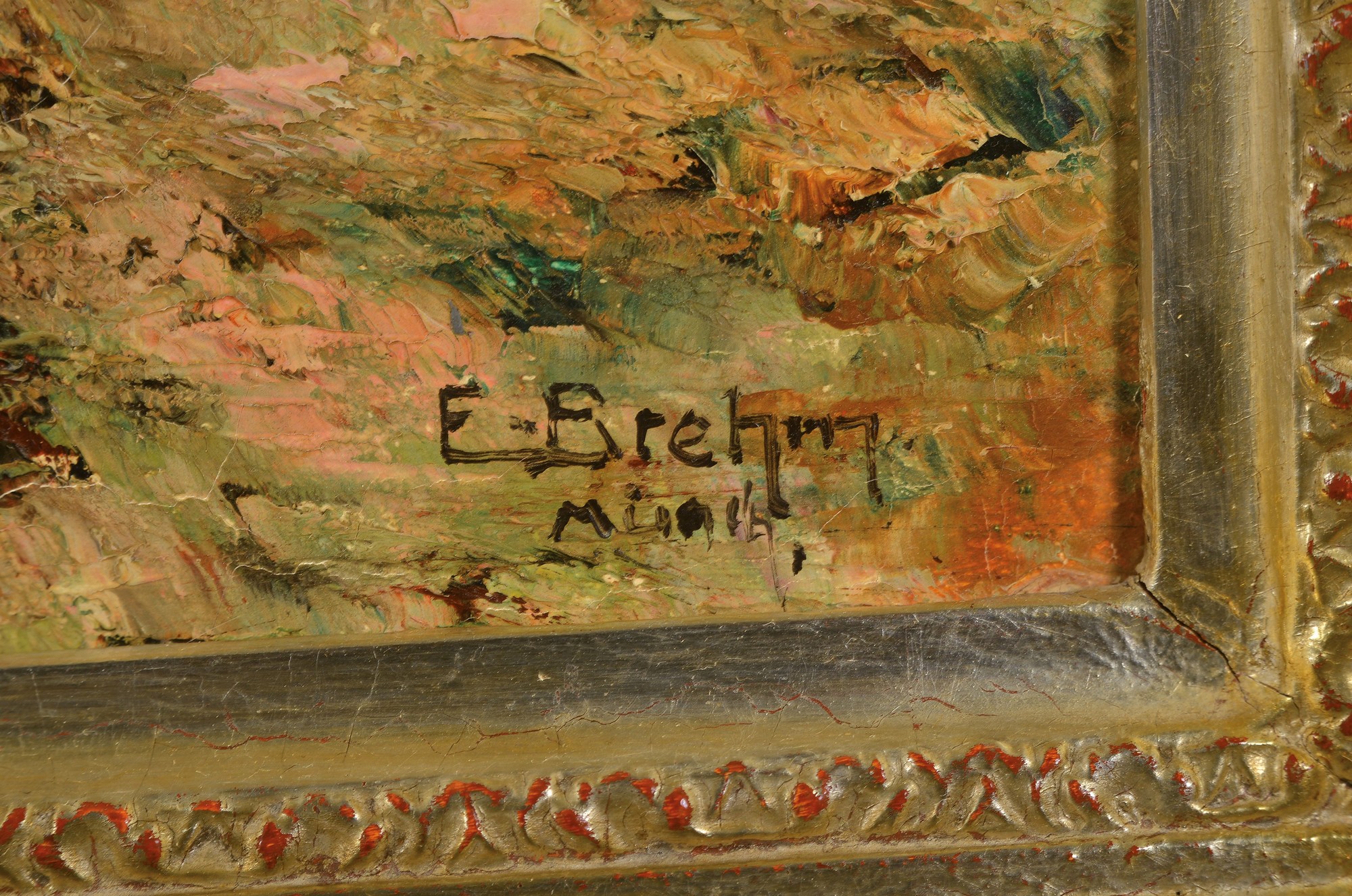 Detail a: Emil Brehm, Münchner Maler, 1. Hälfte 20. Jh., Herbstliche Landschaft im Dachauer Moor, Öl/Lwd, rechts unten signiert, ca. 40x50cm, R. ca. 60x70cm