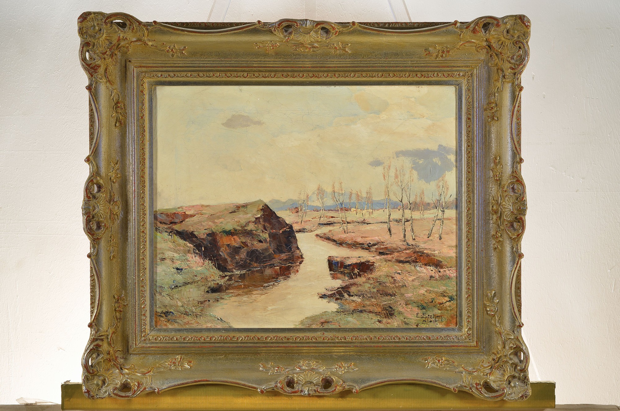 Detail k: Emil Brehm, Münchner Maler, 1. Hälfte 20. Jh., Herbstliche Landschaft im Dachauer Moor, Öl/Lwd, rechts unten signiert, ca. 40x50cm, R. ca. 60x70cm