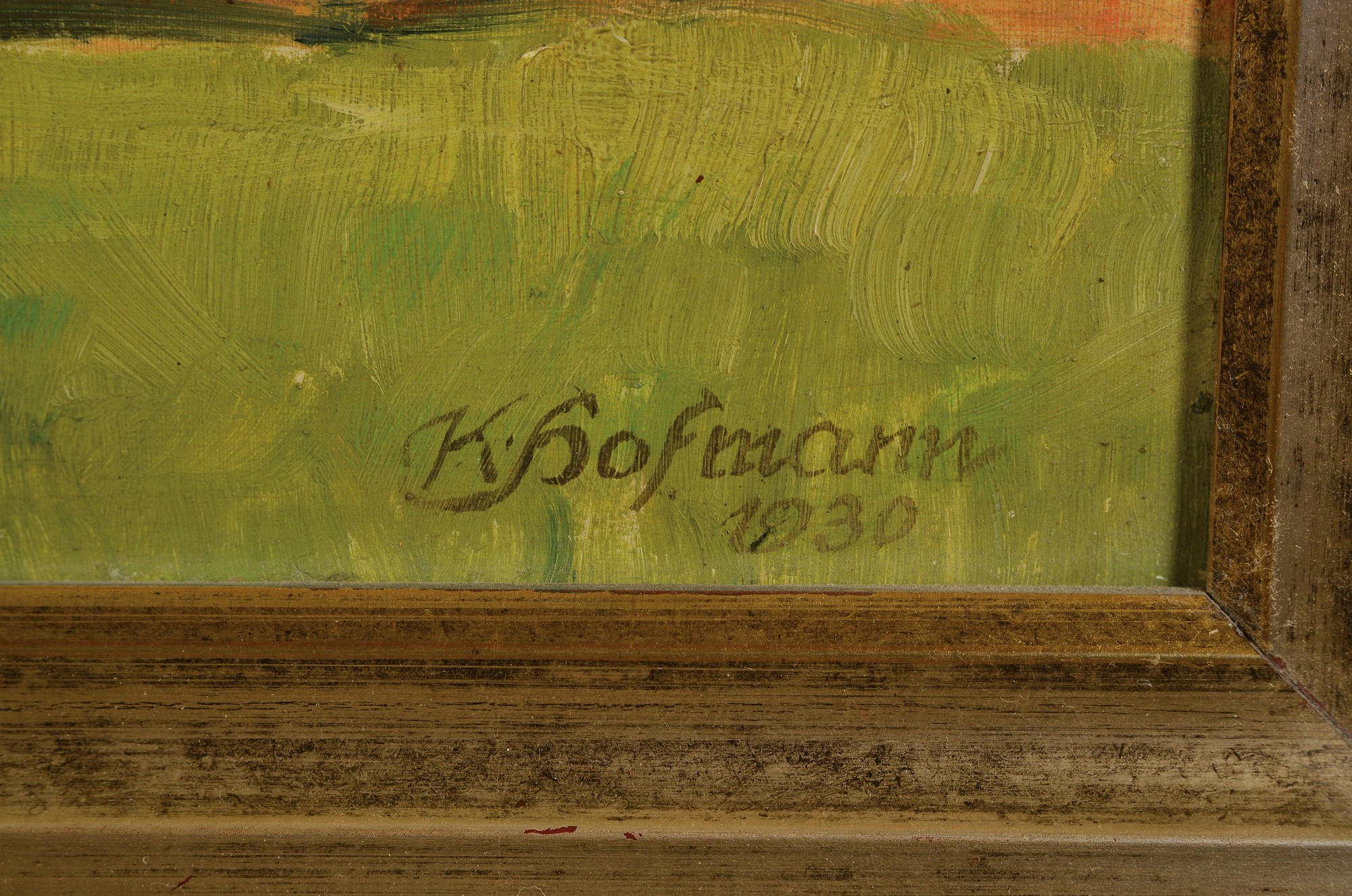 Detail a: Karl Hofmann, datiert 1930, Blick auf eine Villa im Park, Öl/Holz, rechts unten signiert und dat., ca. 46x60 cm, R. ca. 55x69 cm