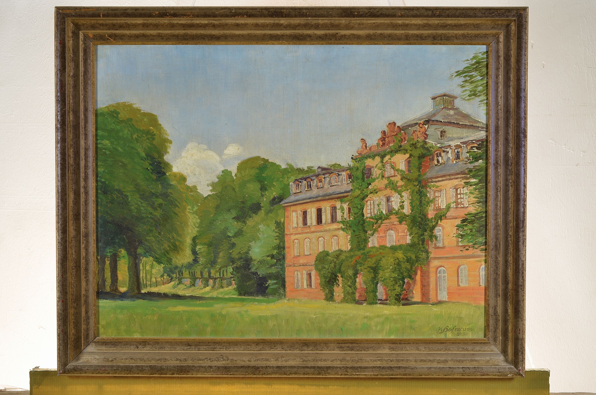 Detail k: Karl Hofmann, datiert 1930, Blick auf eine Villa im Park, Öl/Holz, rechts unten signiert und dat., ca. 46x60 cm, R. ca. 55x69 cm