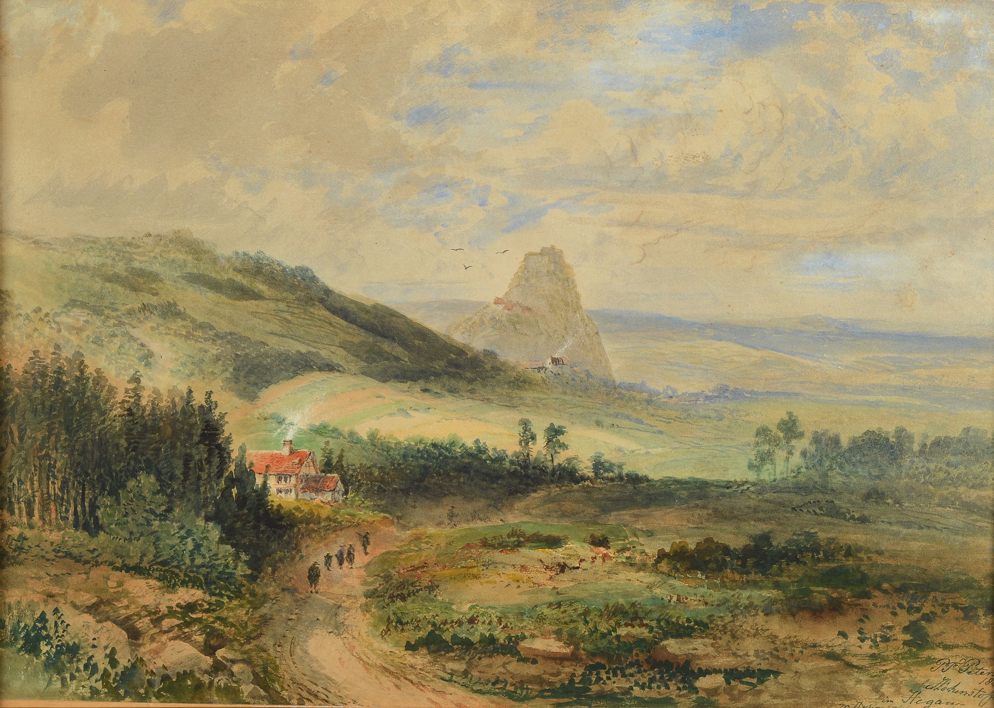 Pieter Francis Peters, 1818-1903, Im Hegau, Aquarell auf Papier, rechts unten signiert und dat. 1880, bez., ca. 36x52cm, u.Gl., R. ca. 43x58cm