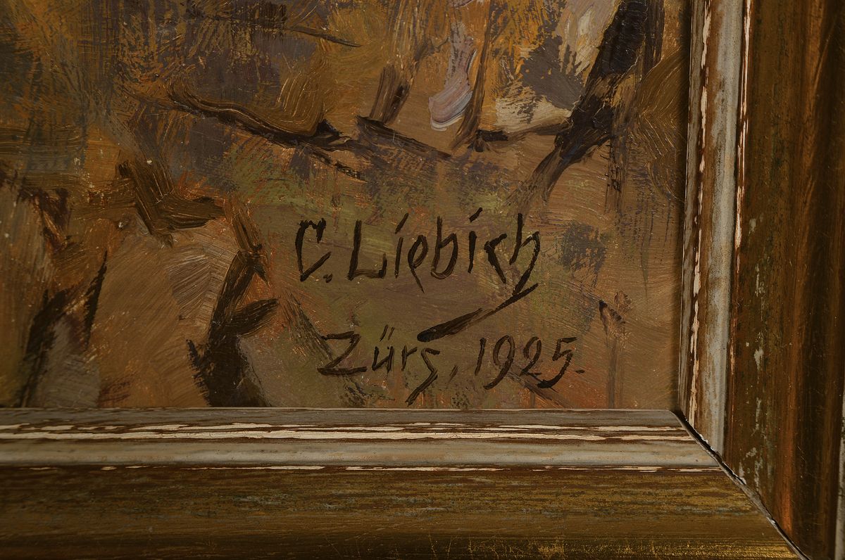 Detail a: Curt Liebich, 1868 Wesel-1937 Gutach, Landschaft bei Zürs am Arlberg, Öl/Lwd, rest., doubl., rechts unten signiert und dat. 1925 und bez.: Zürs, ...
