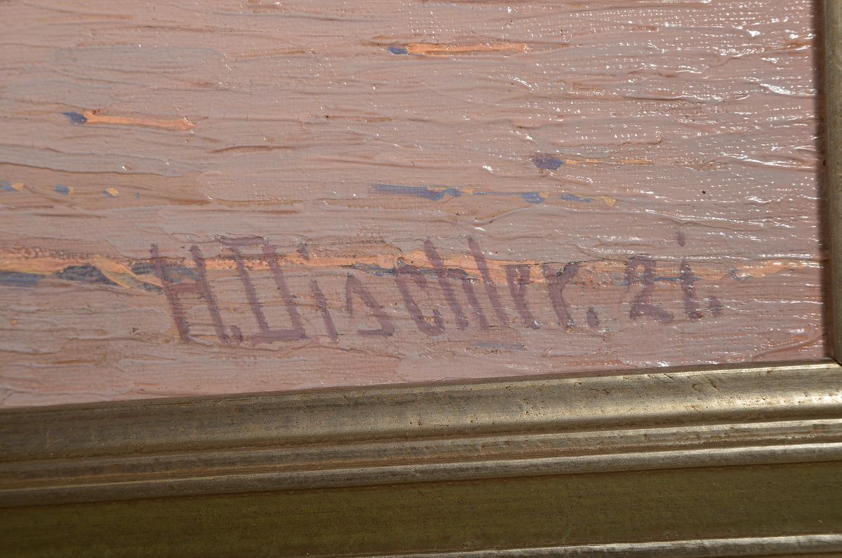 Detail a: Hermann Dischler, 1866 Freiburg im Breisgau-1935 Hinterzarten, Studium in Karlsruhe, ab 1888 Meisterschüler von Gustav Schönleber, hier: ...
