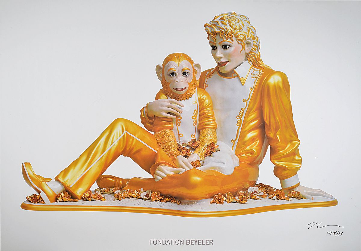 Jeff Koons, geb. 1955, "Michael Jackson and Bubbles", Fondation Beyeler, Offset-Lithographie, mit Goldstift handsign., dat., unter ...