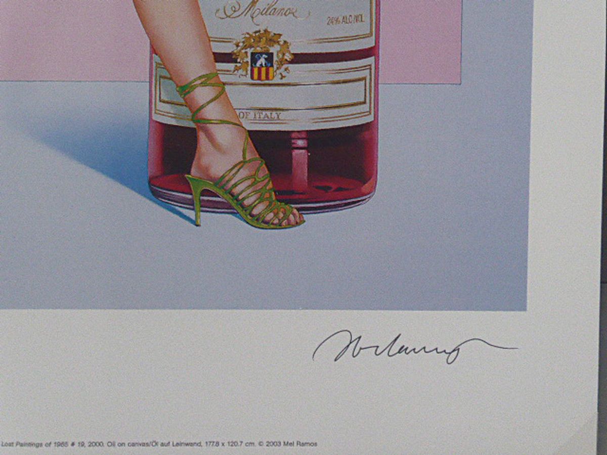 Detail a: Mel Ramos, geb. 1935, "Campari" Offsetlitho,handsign., zwischen doppeltem Plexiglas gerahmt, gesamt ca. 71x52 cm