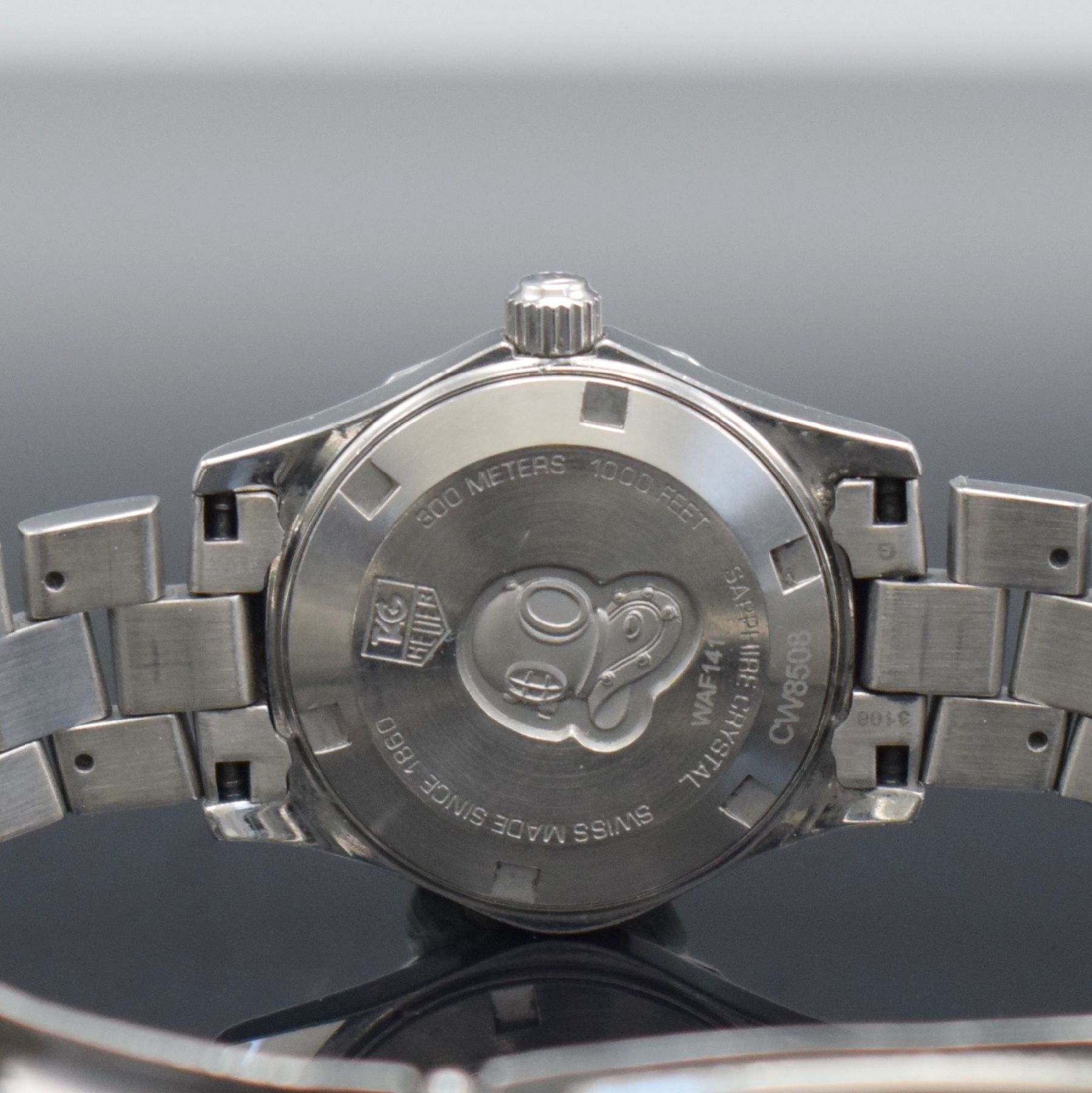 Detail e: TAG HEUER Damenarmbanduhr Aquaracer, Schweiz um 2008, Ref. WAF1417, Edelstahlgeh. inkl. Gliederband m. Faltschl., quarz, Boden & Krone verschr., ab ...