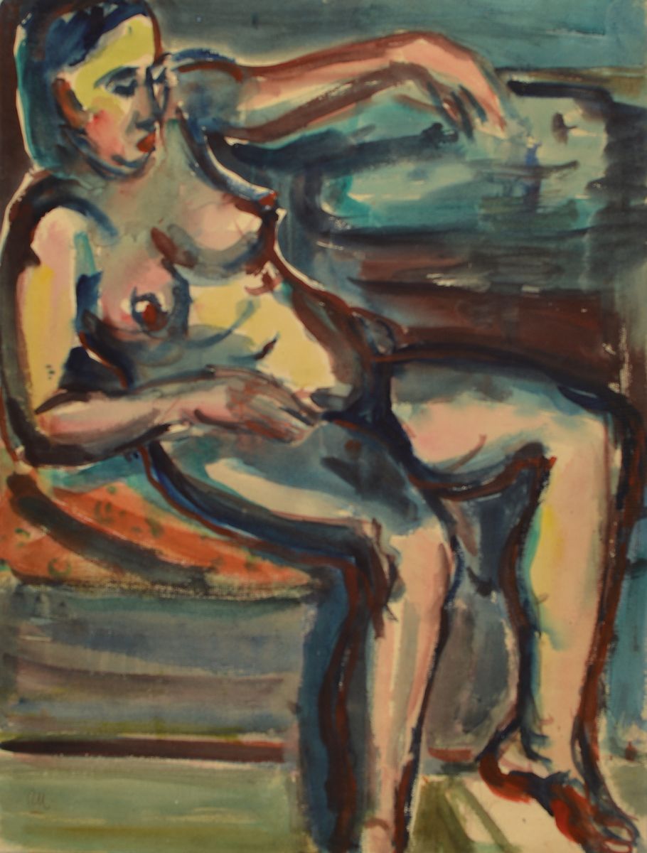 Rolf Müller-Landau, 1903- 1956, Aquarell auf Papier, handsigniert unten rechts datiert 1924, stammt aus der Zeit um 1948, ca. 61.5 x 47 cm, Rahmen, ...