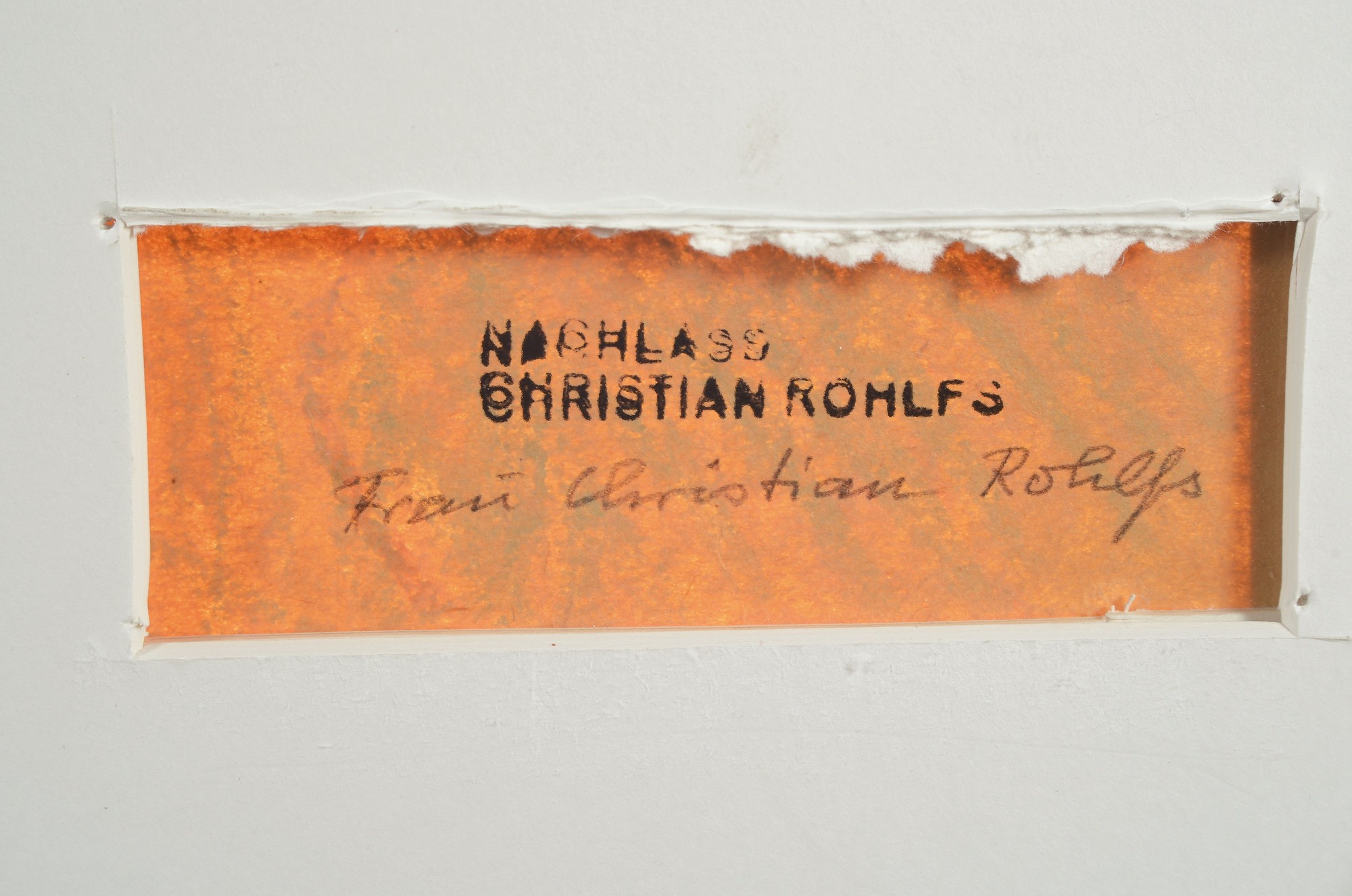 Detail a: Christian Rohlfs, 1849 - 1938, Farbkreide auf bräunlichem Papier, Blattgröße 25x35 cm, verso unten re. Nachlassstempel, sowie darunter in Blei ...