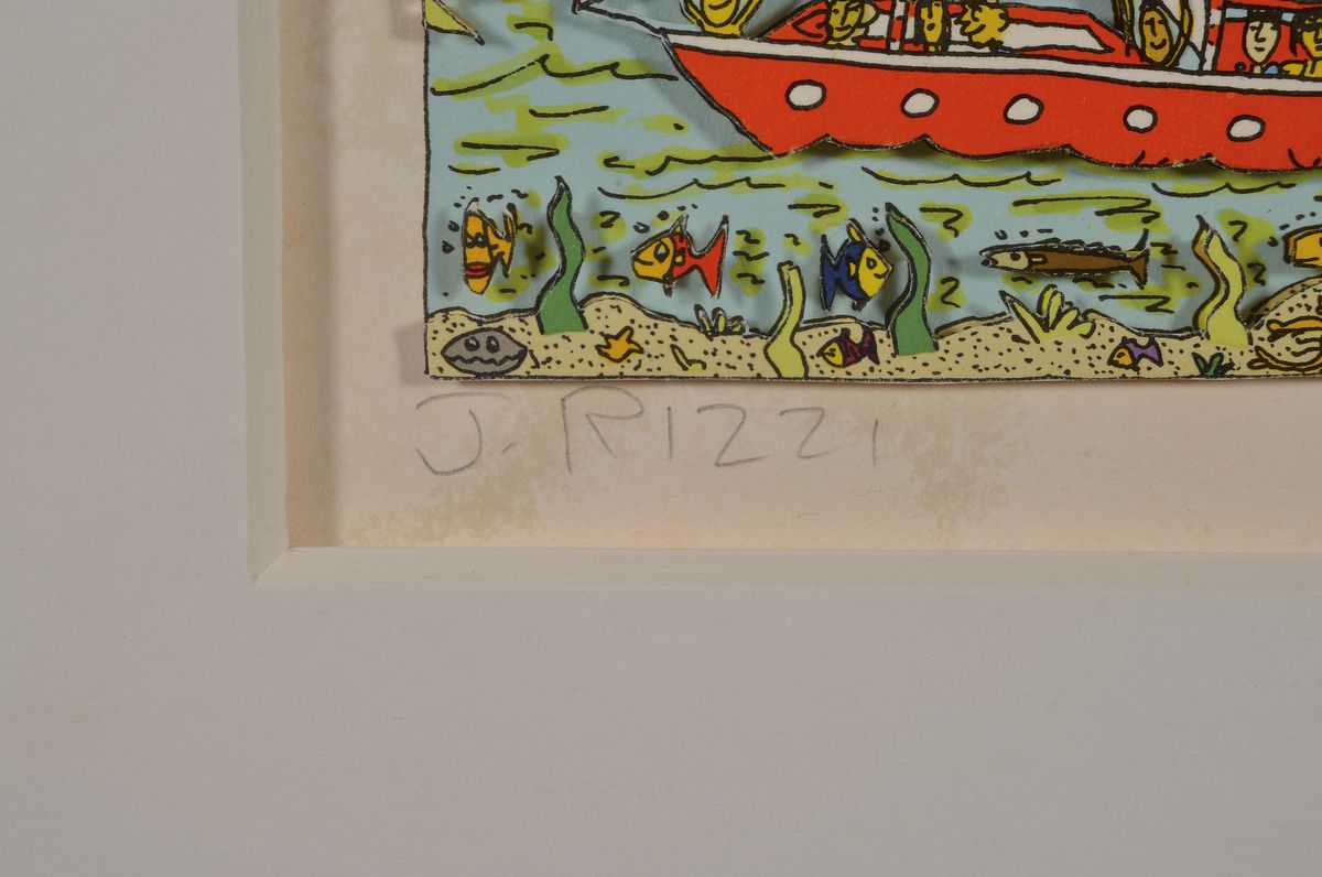 Detail a: James Rizzi, 1950-2011, Sometimes it's the sea, dreidimensionale Farblithographie von 1996, handsigniert, num. 114/350, weißer Rand der Grafik ...