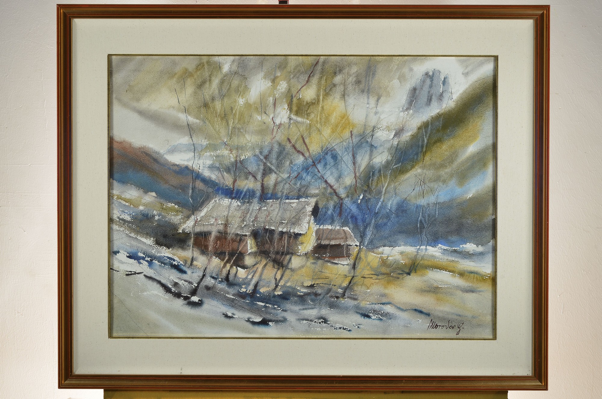 Detail k: Gottfried Moroder, 1921-2016 St. Ulrich in Gröden, Südtirol, Verschneite Landschaft im Gebirge, Aquarell auf Papier, rechts unten signiert, ca. ...