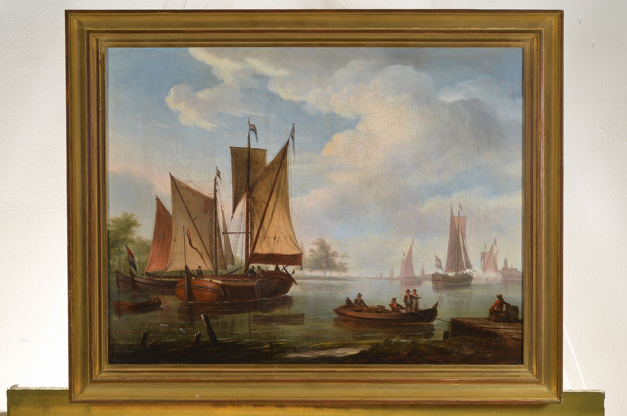 Detail k: Frans Swagers, 1756 Utrecht - 1836 Paris, Hafenszene in den Niederlanden, feine lasierende Malerei, gekonnte Tiefendarstellung, erzählende, ...