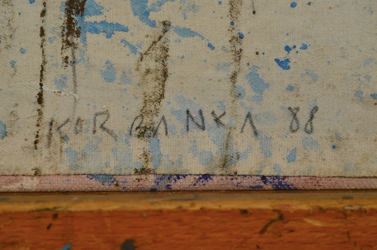 Detail a: Dieter Korbanka, 1936-2010, Asia Girl, Acryl und Bleistift auf Leinwand, mit zweiter Leinwand collagiert, signiert und dat 88, ca.83x61cm