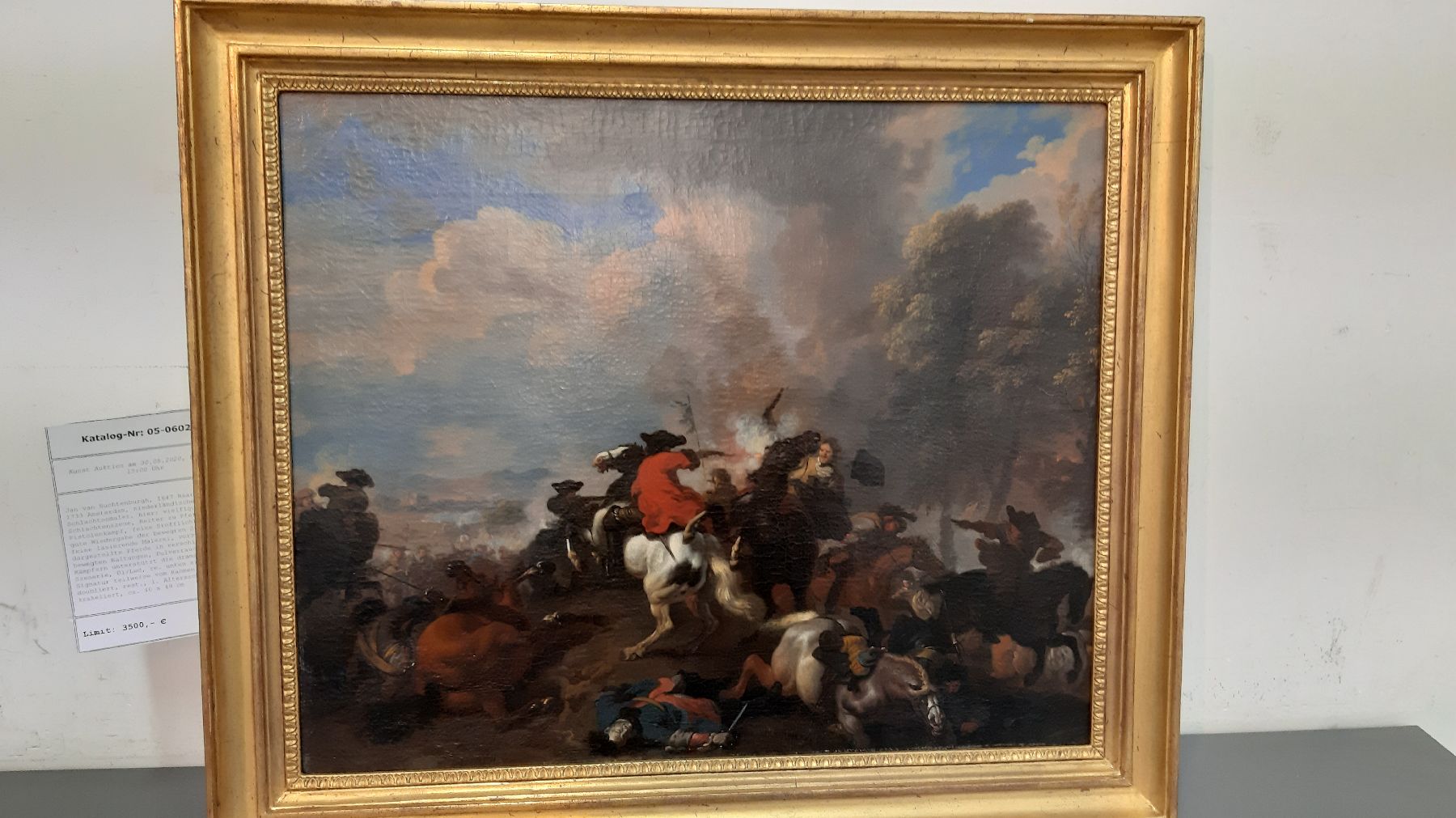 Detail f: Jan van Huchtenburgh, 1647 Haarlem - 1733 Amsterdam, niederländischer Schlachtenmaler, hier: vielfigurige Schlachtenszene, Reiter zu Pferd, beim ...