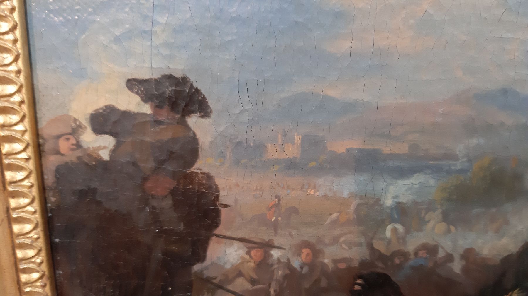 Detail h: Jan van Huchtenburgh, 1647 Haarlem - 1733 Amsterdam, niederländischer Schlachtenmaler, hier: vielfigurige Schlachtenszene, Reiter zu Pferd, beim ...