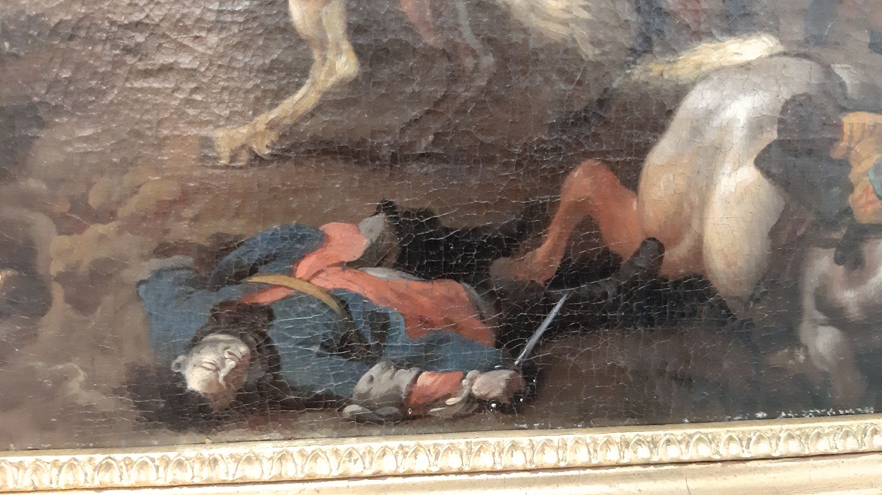 Detail i: Jan van Huchtenburgh, 1647 Haarlem - 1733 Amsterdam, niederländischer Schlachtenmaler, hier: vielfigurige Schlachtenszene, Reiter zu Pferd, beim ...