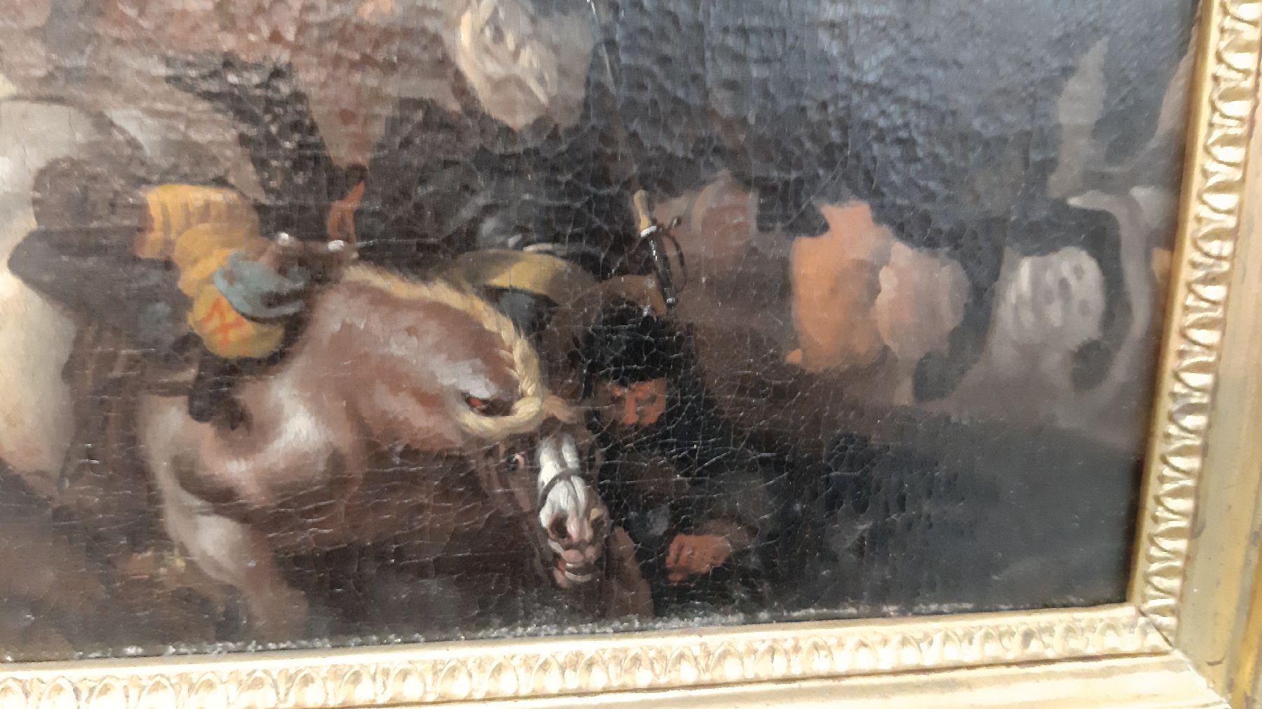 Detail j: Jan van Huchtenburgh, 1647 Haarlem - 1733 Amsterdam, niederländischer Schlachtenmaler, hier: vielfigurige Schlachtenszene, Reiter zu Pferd, beim ...