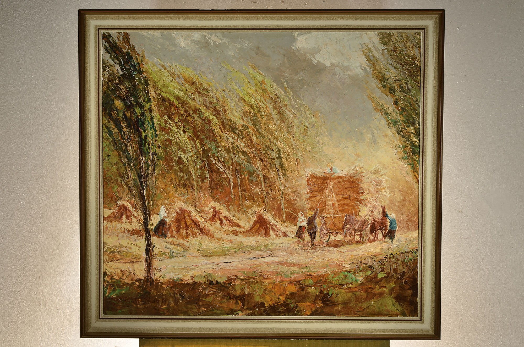 Detail k: Helmut Wanschap, 1911 Berlin-1987 Kusel, Ernteszene, Öl/Lwd, links unten signiert und dat. 70, ca. 90x100cm, R. ca. 101x111cm