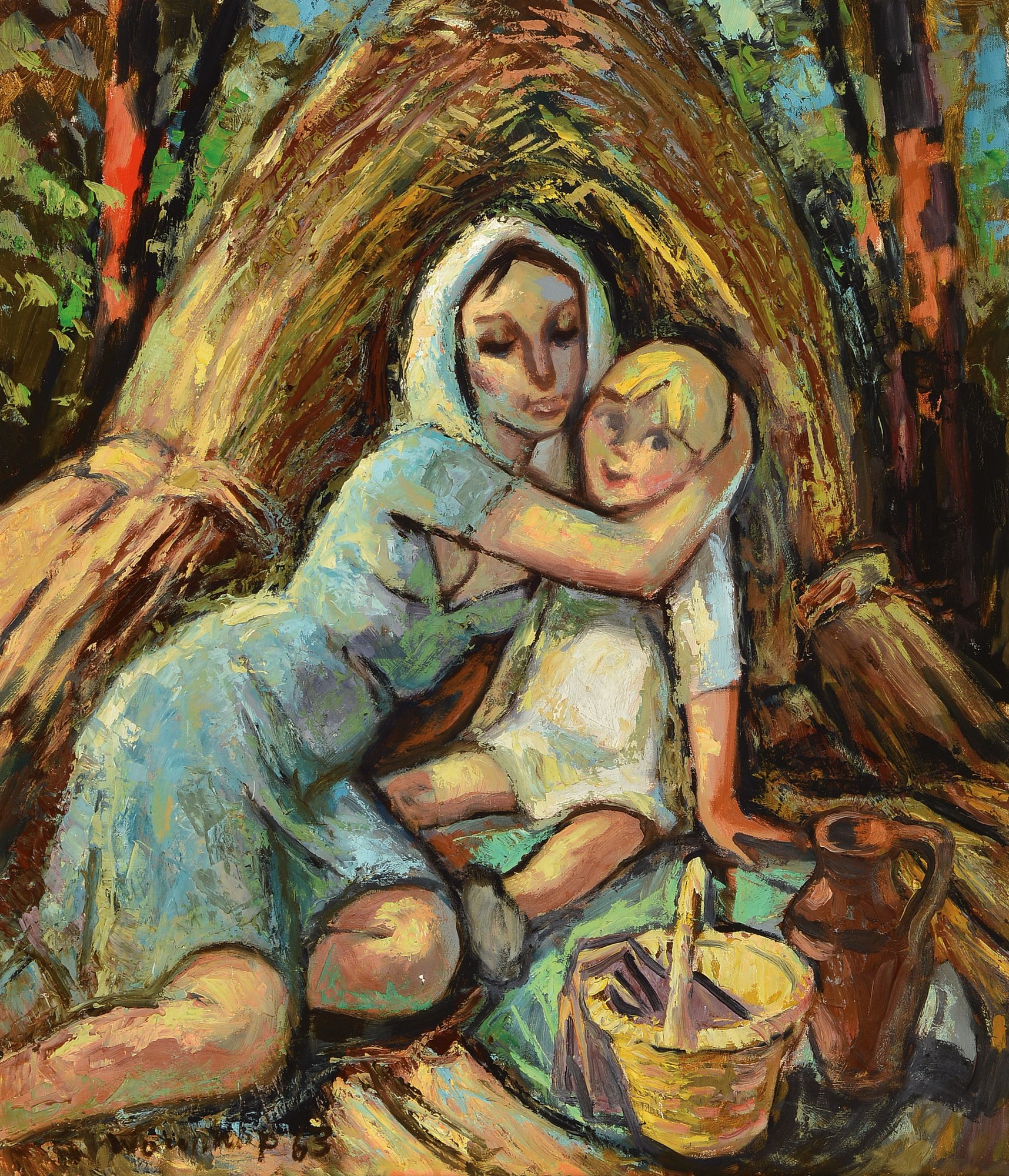Helmut Wanschap, 1911 Berlin-1987 Kusel, Mutter mit Kind, Öl/Lwd, links unten signiert und dat. 63, ca. 70x60cm, R. ca. 84x74cm