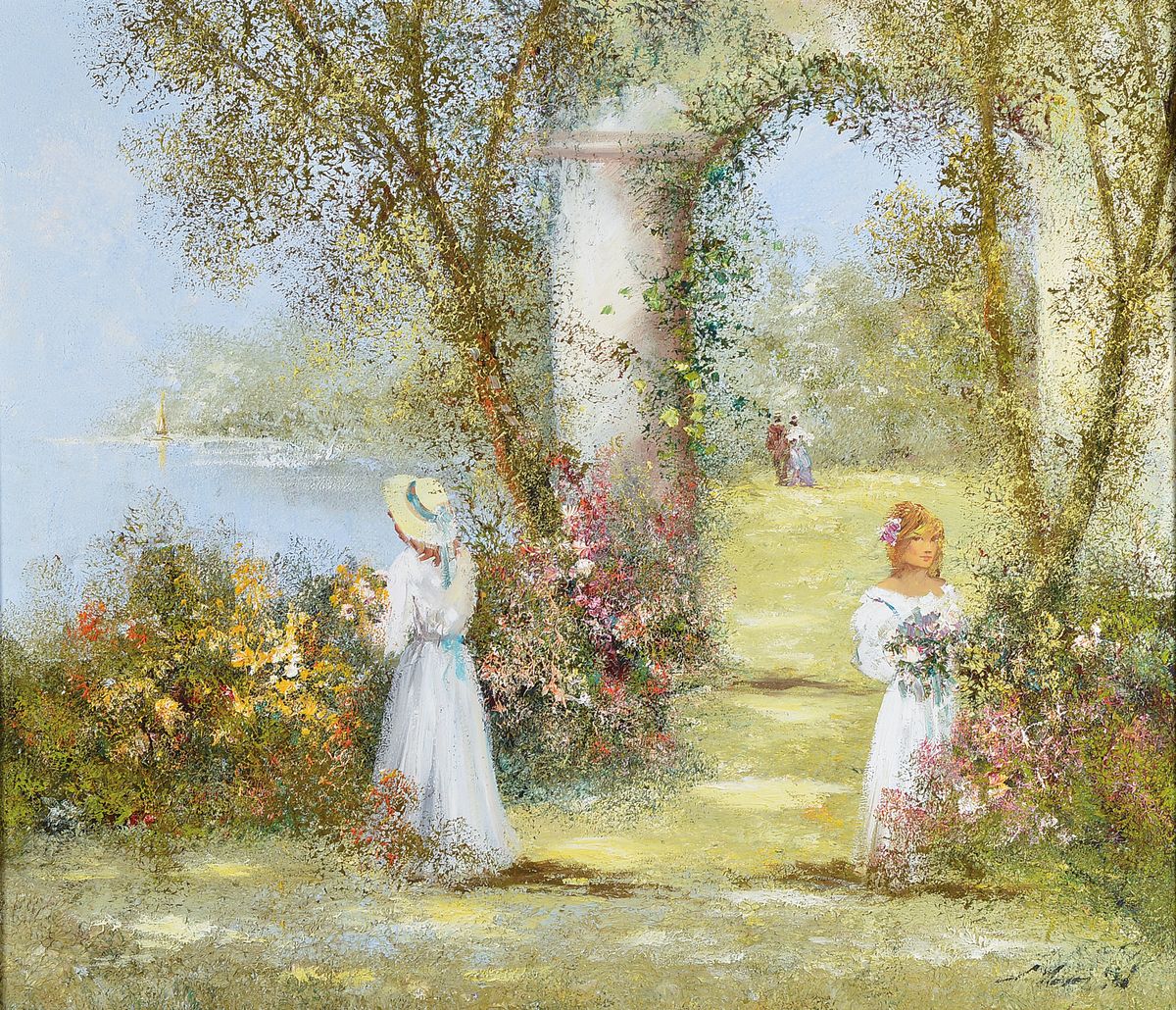 Rahnavard Madjid, geb. 1943 Teheran, lebt und arbeitet in München, Frauen im Park, Öl/Lwd, rechts unten signiert, ca. 60x70cm, R. ca. 76x86cm
