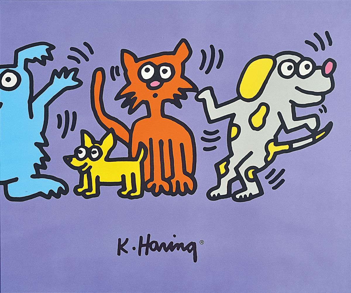 Keith Haring, 1958-1990, zweiteilige Farbserigraphie, Stempel: authorized by the estate of Keith Haring, je ca. 50x60cm, u.Gl., R.