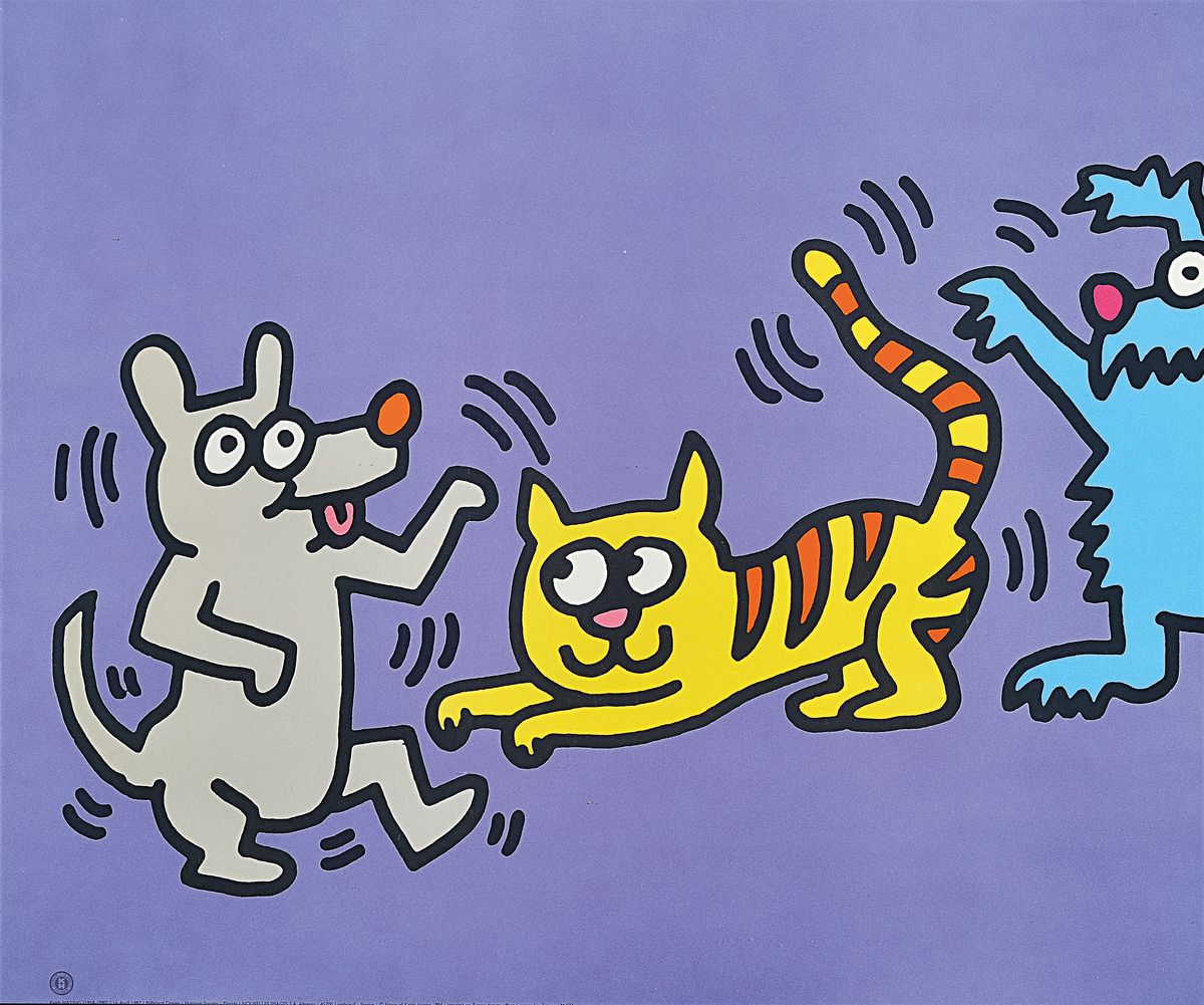 Detail a: Keith Haring, 1958-1990, zweiteilige Farbserigraphie, Stempel: authorized by the estate of Keith Haring, je ca. 50x60cm, u.Gl., R.