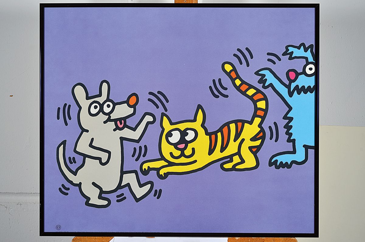 Detail l: Keith Haring, 1958-1990, zweiteilige Farbserigraphie, Stempel: authorized by the estate of Keith Haring, je ca. 50x60cm, u.Gl., R.