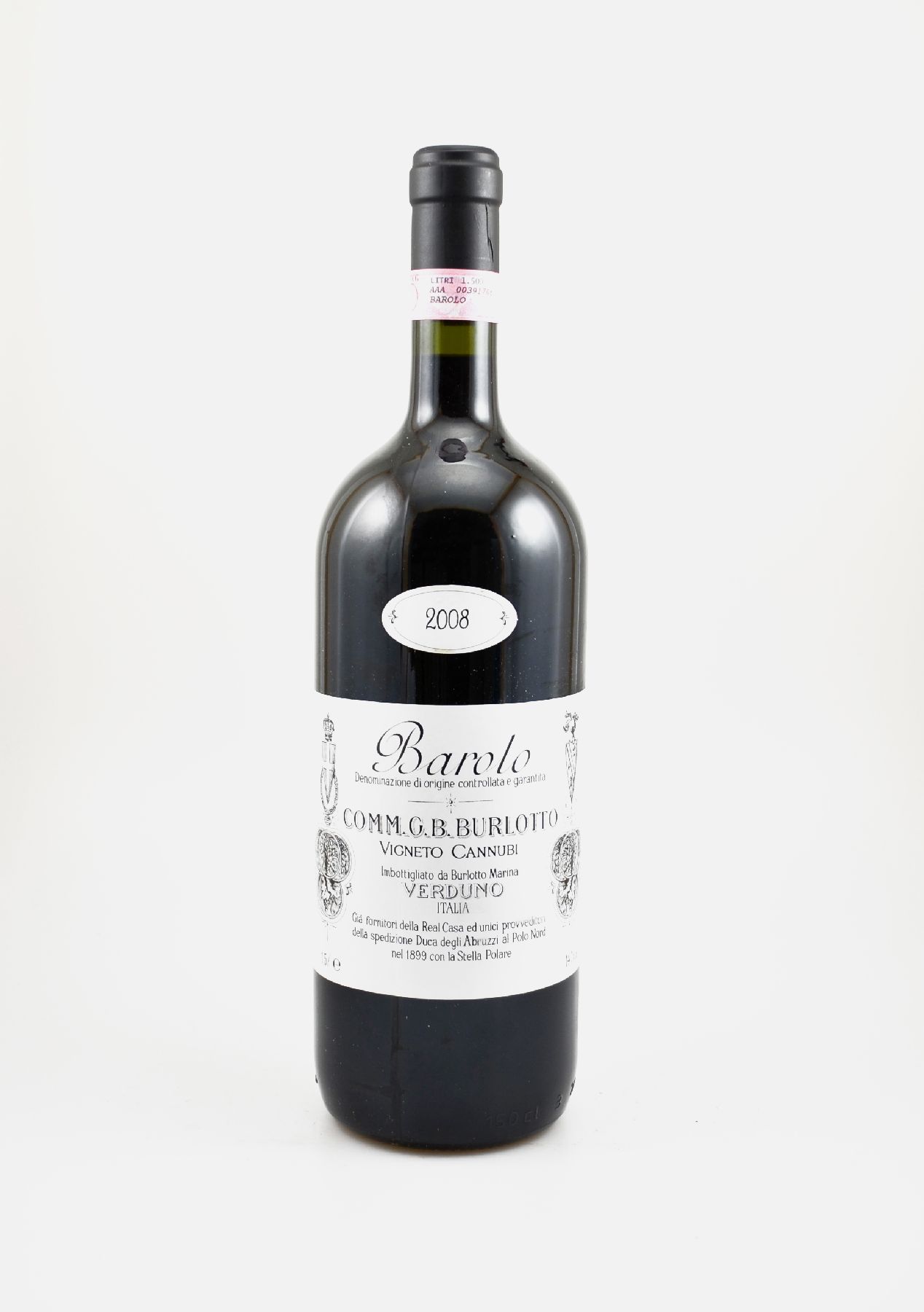 1 Magnumflasche 2008 Comm.G.B. Burlotto , Cannubi, Barolo, ca. 150 cl, 14 % Vol., Füllstand: into neck, hervorragender Erhaltungszustand, ...