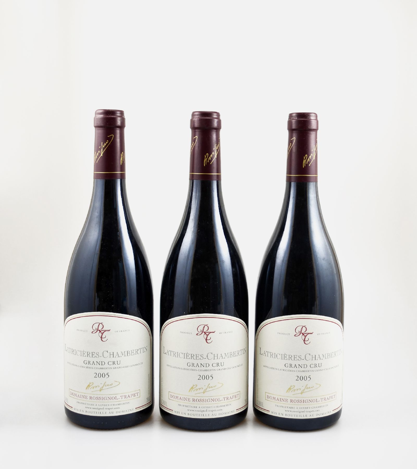 3 Flaschen 2005 Domaine Rossignol-Trapet, Latricieres-Chambertin, Cote de Nuits, Grand Cru, je ca. 75 cl, 13 % Vol., Füllstände: je high fill, ...