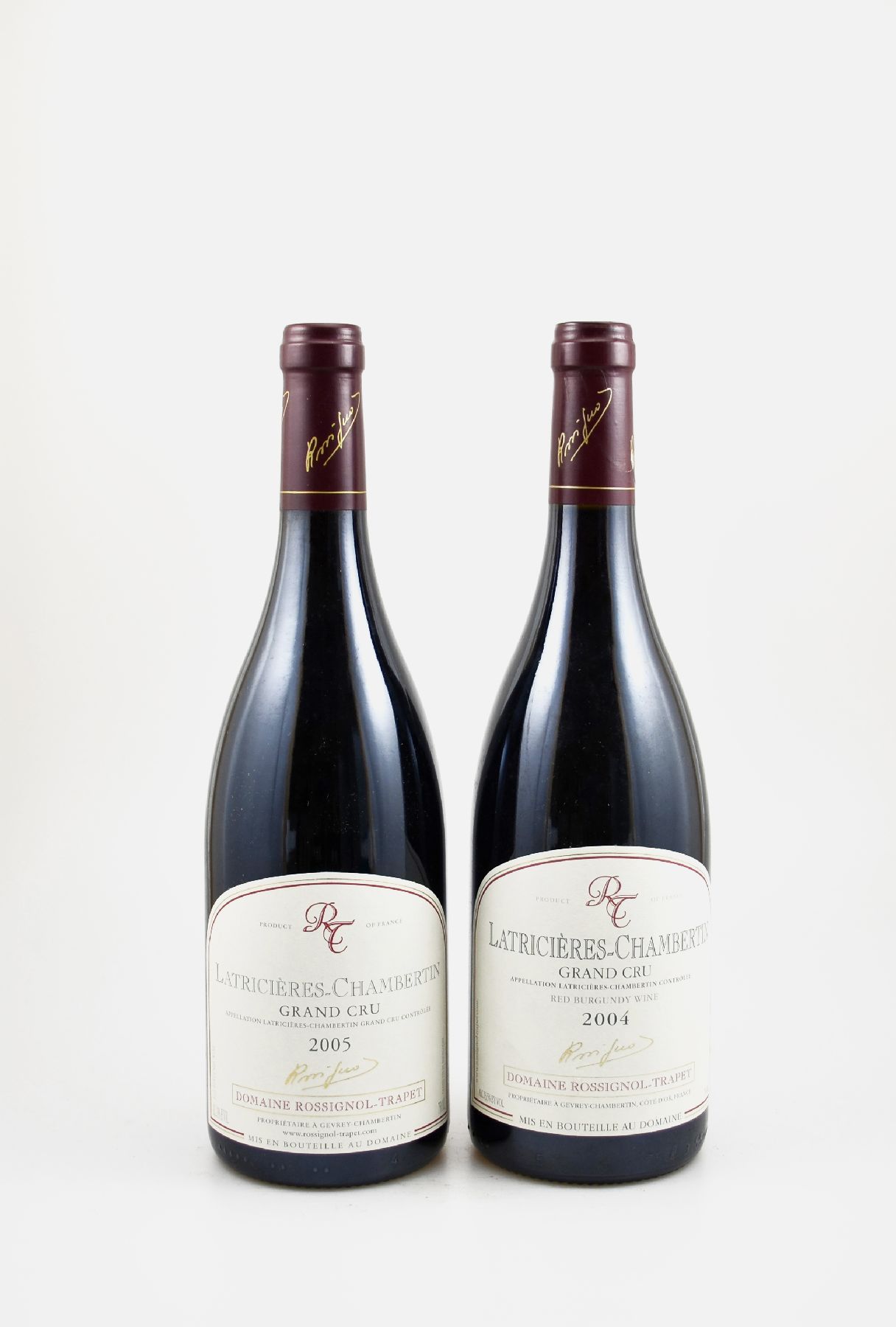 2 Flaschen Domaine Rossignol-Trapet, Latricieres-Chambertin, Cote de Nuits, Grand Cru, Jahrgänge: 2004 & 2005, je ca. 75 cl, Füllstände: je high ...
