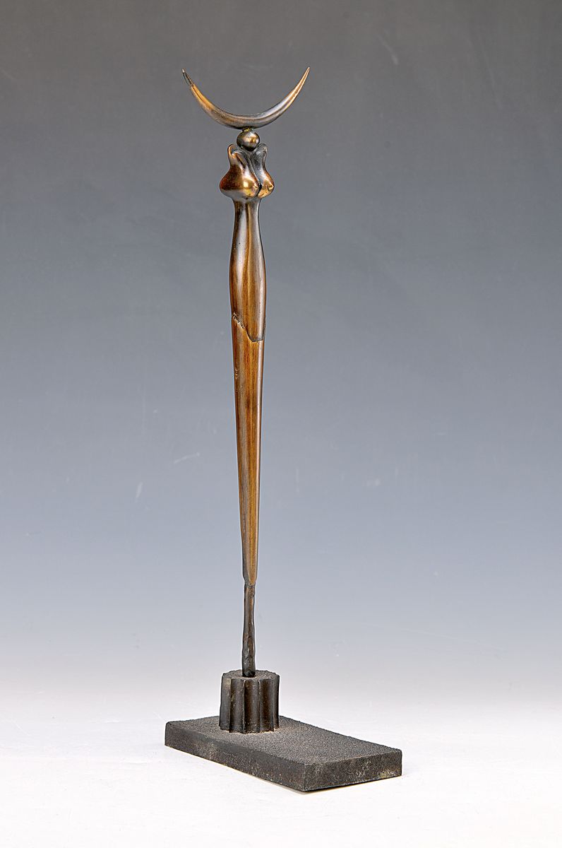 Paul Wunderlich, 1927-2010, Bronzeskulptur, große Mondsichelstele, sign., num., Gießerstempel, H. ca. 40 cm