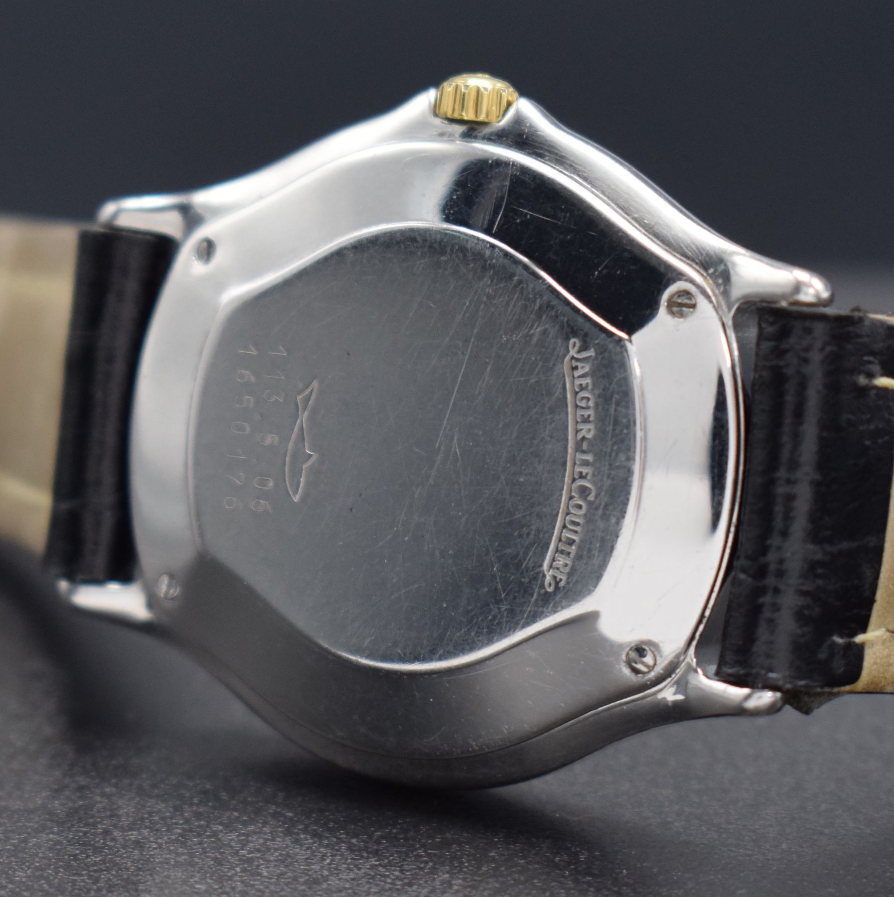 Detail f: Jaeger-LeCoultre Armbanduhr in Stahl/Gold, Schweiz um 1985, 4-fach verschr. Geh. Ref. 113.5.06, eingel. Goldlünette m. Pulsations- skala, quarz, ...