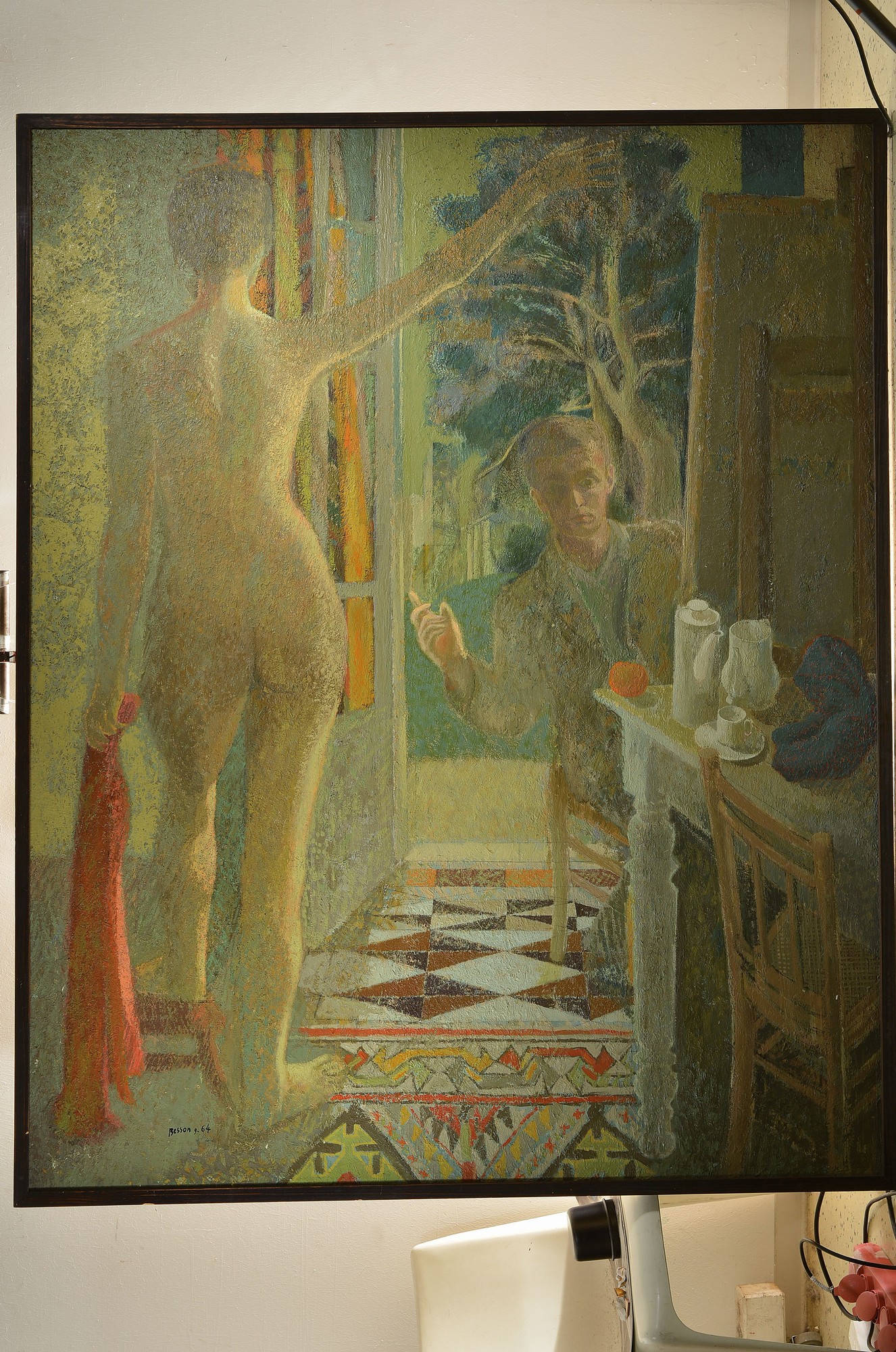 Detail k: Jean Marc Besson, geb. 1939, Frauenakt im Künstleratelier, gut beobachtete Szene und interessanter Bildaufbau, der Blick des Betrachters fällt vom ...