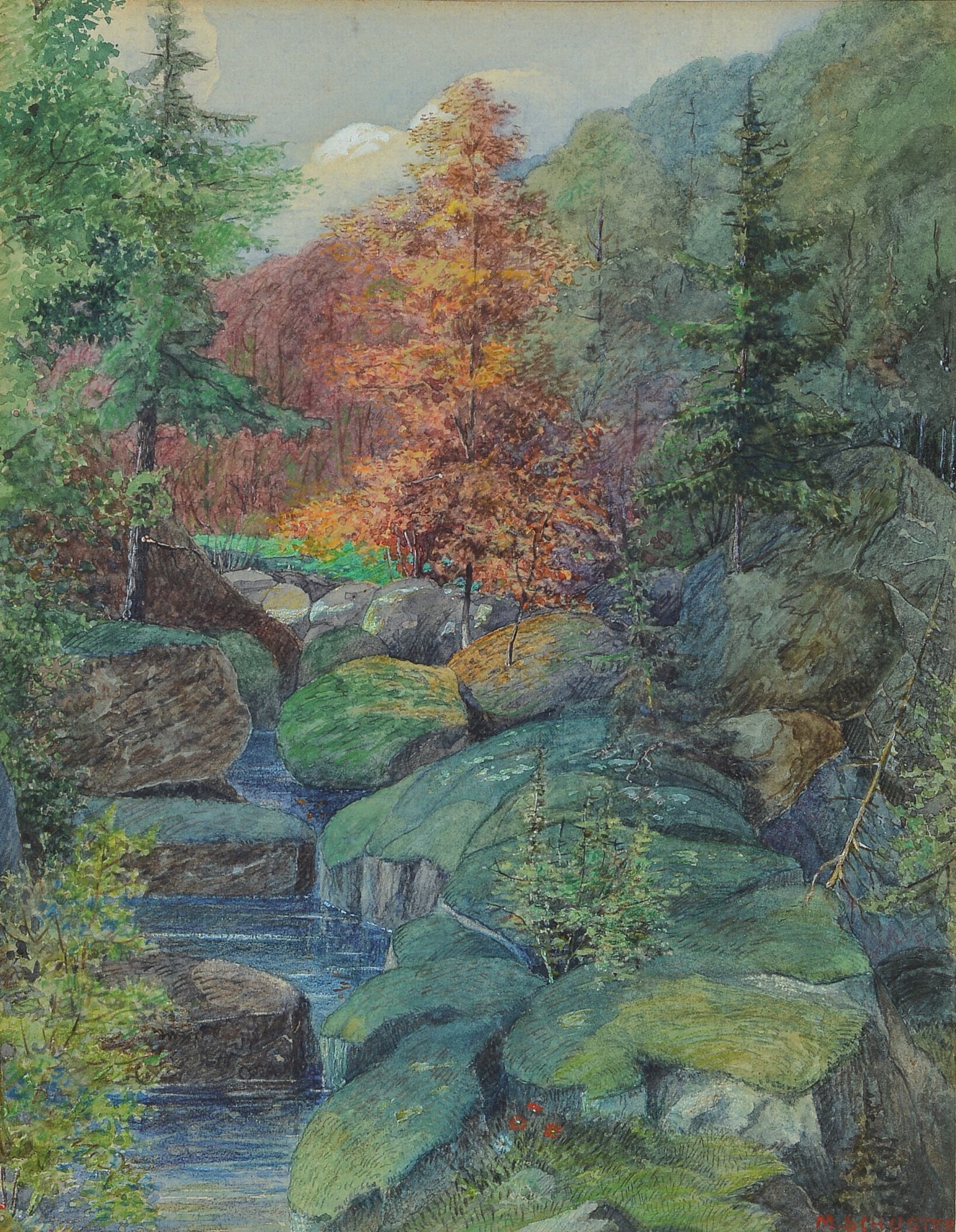 Karl Maria Schuster, 1871 Purkersdorf - 1953 Wien, Schüler der Wiener Akademie, zwei Parklandschaften, Aquarell/Papier, li. u. in Rot signiert und ...