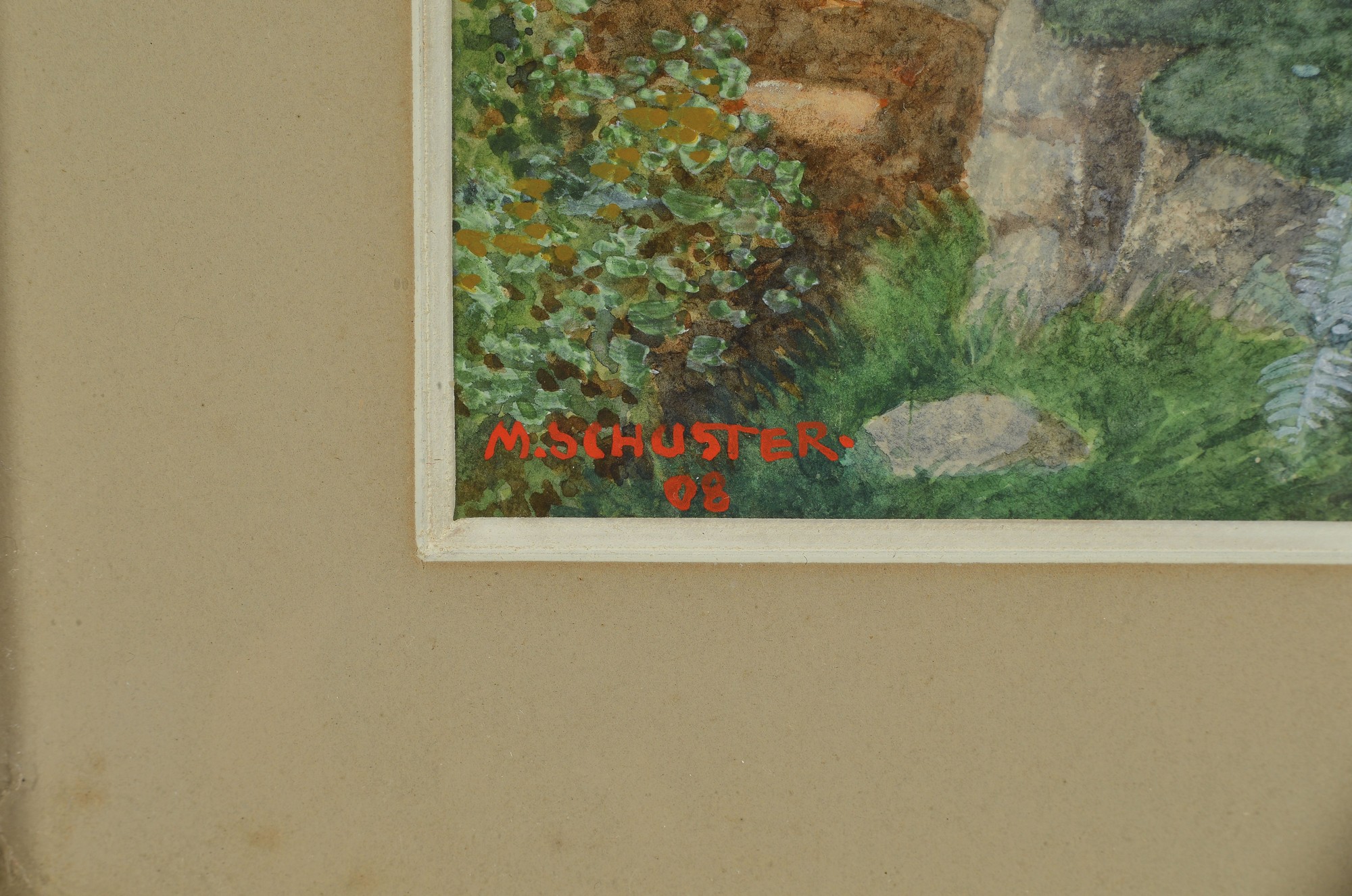 Detail c: Karl Maria Schuster, 1871 Purkersdorf - 1953 Wien, Schüler der Wiener Akademie, zwei Parklandschaften, Aquarell/Papier, li. u. in Rot signiert und ...