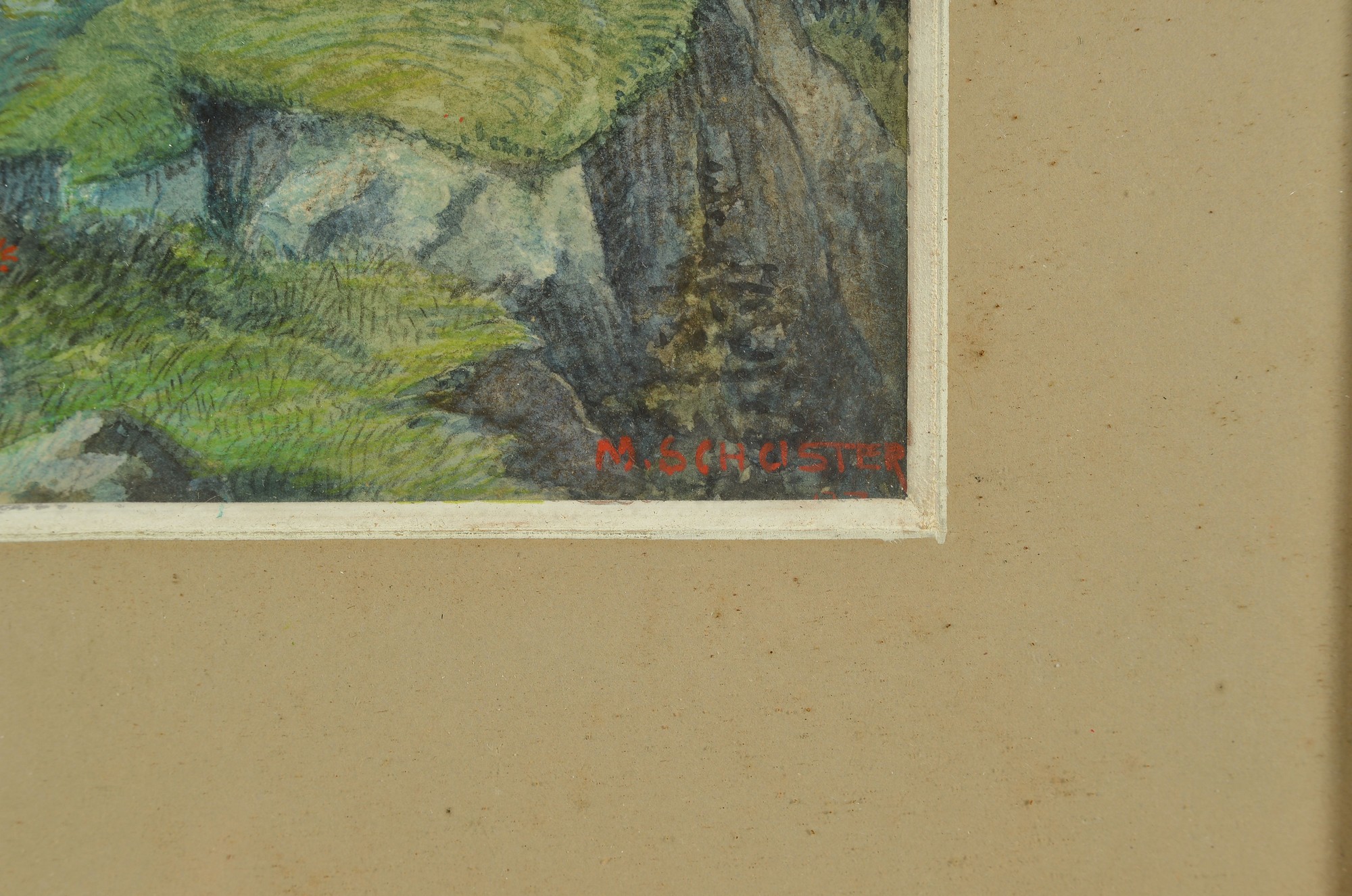 Detail d: Karl Maria Schuster, 1871 Purkersdorf - 1953 Wien, Schüler der Wiener Akademie, zwei Parklandschaften, Aquarell/Papier, li. u. in Rot signiert und ...