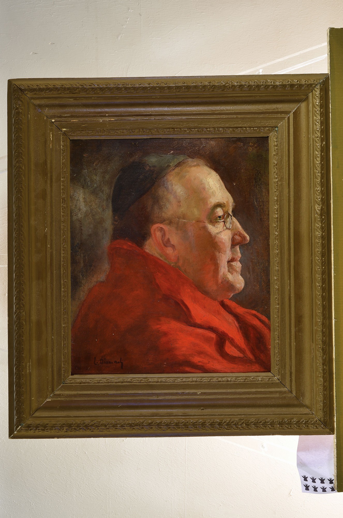 Detail k: Lazar Michailovic Diamant, 1874 Jalta-1922 München, Studium an der Akademie München, Profilporträt eines Kardinals, Öl/Malkarton, links unten ...