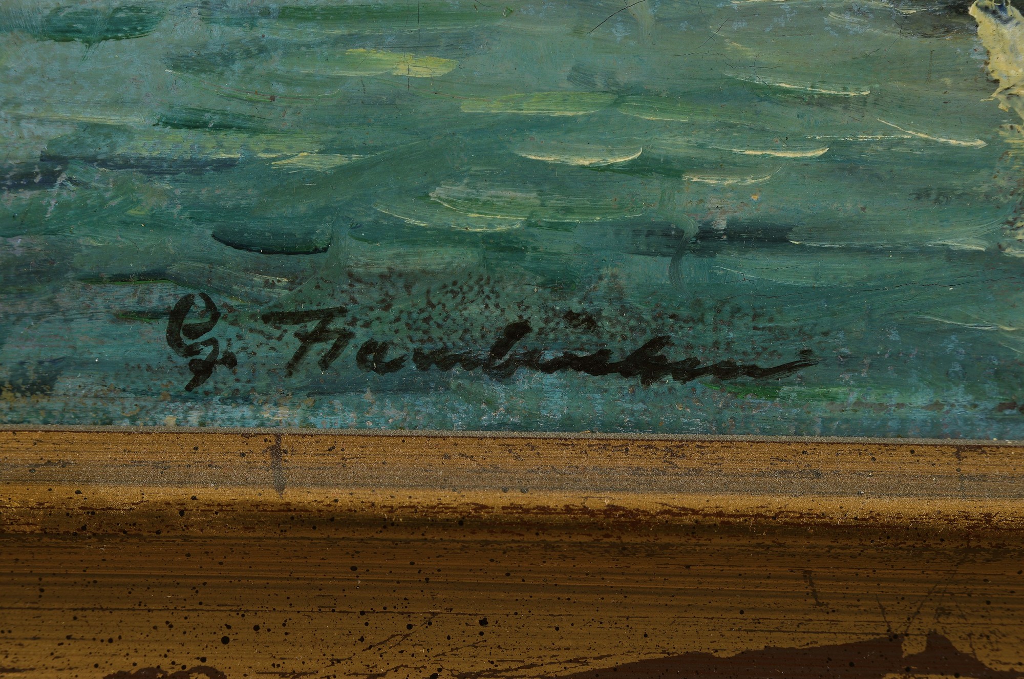 Detail a: Georg Hambüchen, 1901-1971 Düsseldorf, Angelegte Fischerboote, Öl/Lwd, links unten signiert, ca. 37x43cm, R. ca. 51x58cm