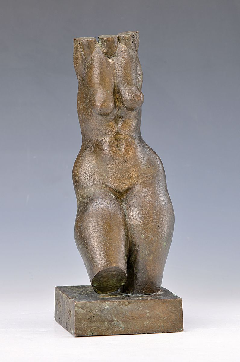 Bronzeskulptur, 2. Hälfte 20. Jh., Frauentorso, unsigniert, ca. 33 x 12 x 10 cm
