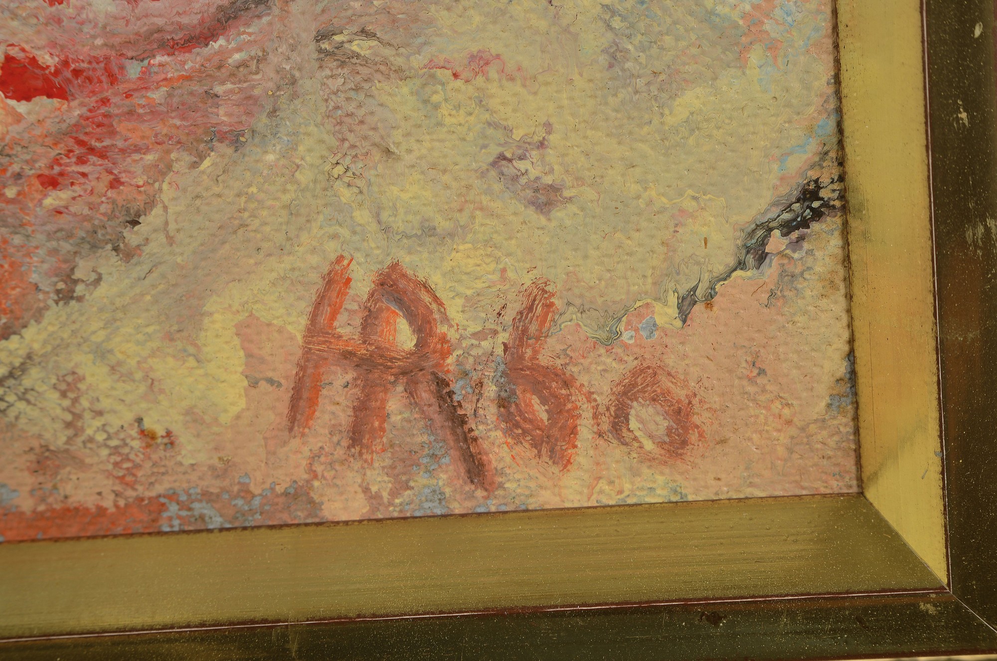 Detail a: Heinz Reiss, geb. 1923 Haßloch, Schüler von Philipp Steinmetz, Mitglied der Künstlergruppe worbs, Blick über den Rhein auf den Dom zu Speyer, ...