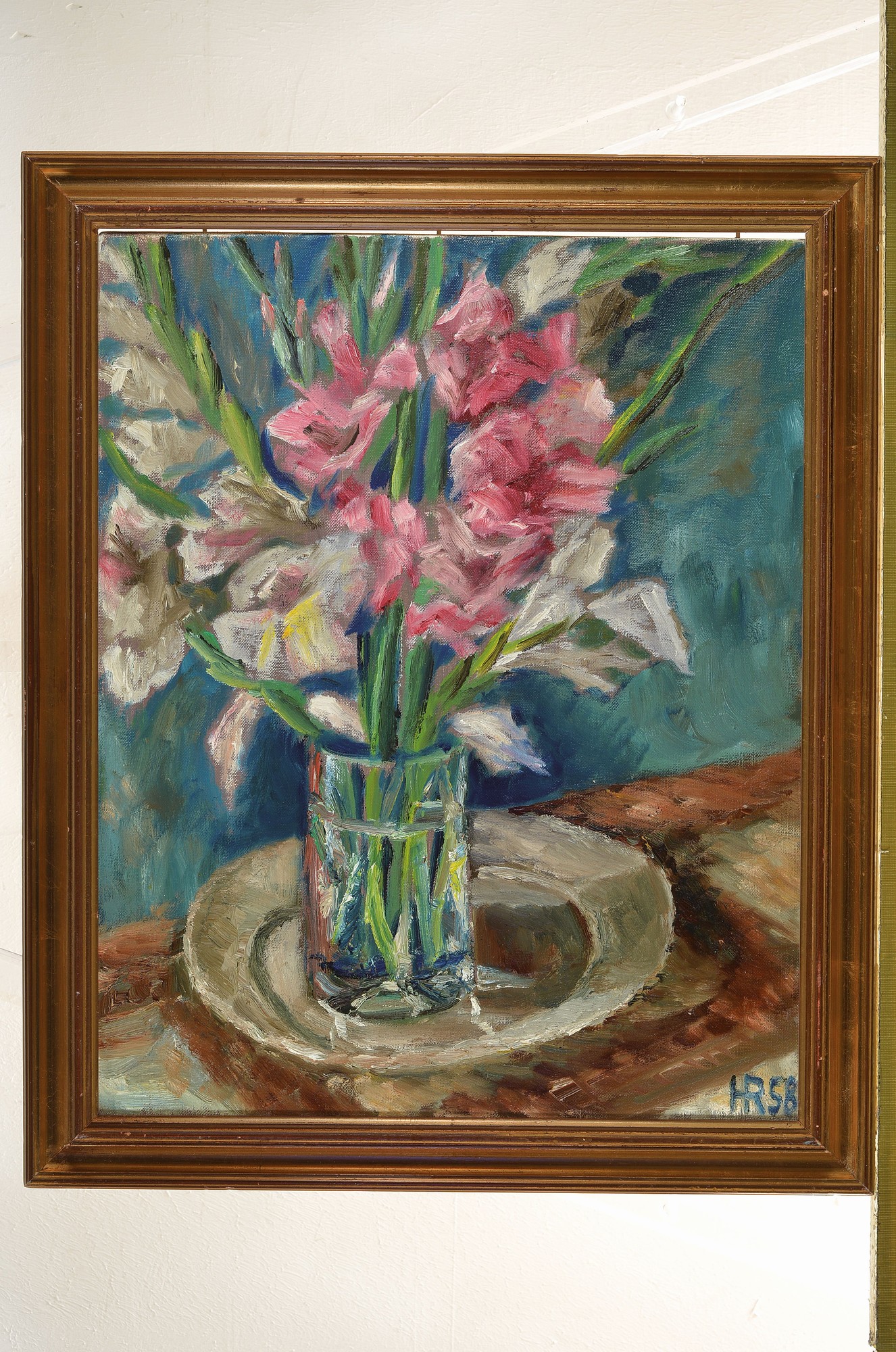 Detail k: Heinz Reiss, geb. 1923 Haßloch, Schüler von Philipp Steinmetz, Mitglied der Künstlergruppe worbs, Stillleben mit Gladiolen, Öl/Lwd, monogr. und ...