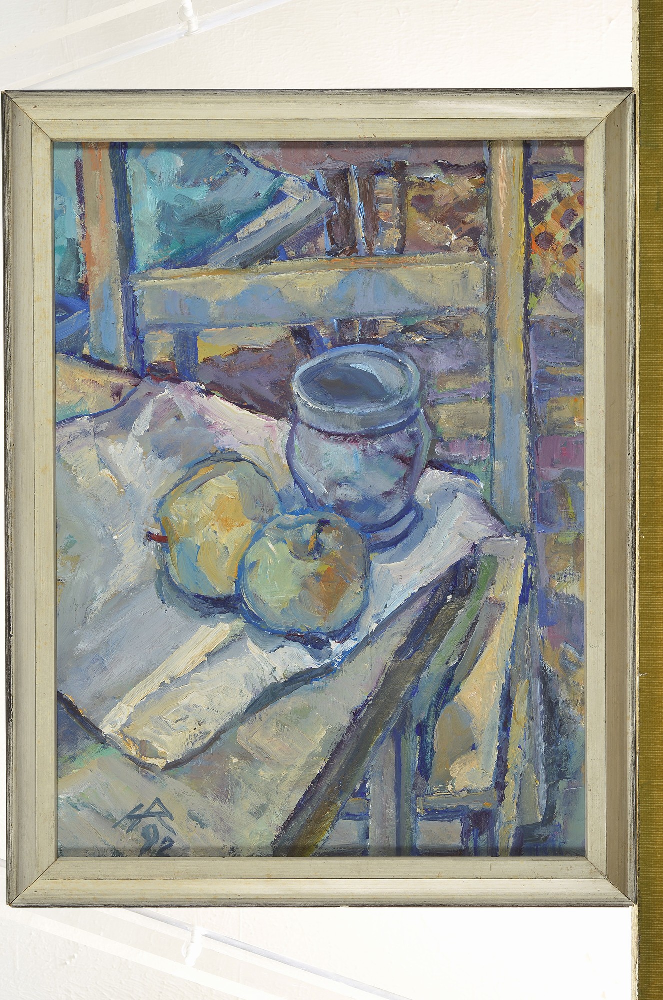Detail k: Heinz Reiss, geb. 1923 Haßloch, Schüler von Philipp Steinmetz, Mitglied der Künstlergruppe worbs, Stillleben mit Steinzeugtopf und Quitten, ...