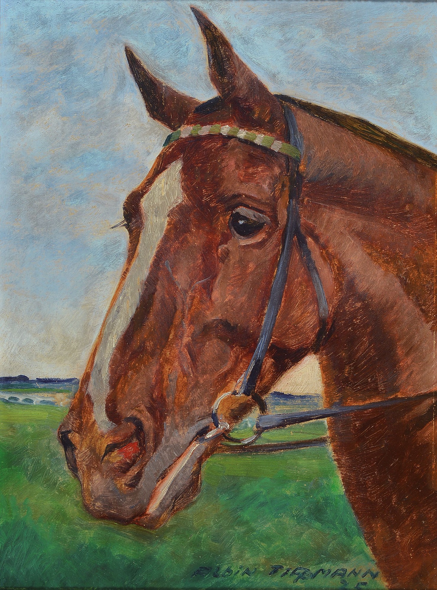 Albin Tippmann, 1871 Wurzen/Sachsen-1952, Studium an der Akademie München als Schüler von Heinrich von Zügel, hier: Pferdeporträt, Öl/Malkarton, ...