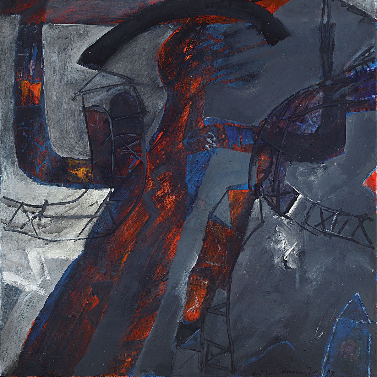 Edgar Schmandt, 1929 Berlin-2019 Mannheim, Schema 2, rückseitig so betitelt, Öl/Lwd, signiert und dat. 97, ca. 60x60cm